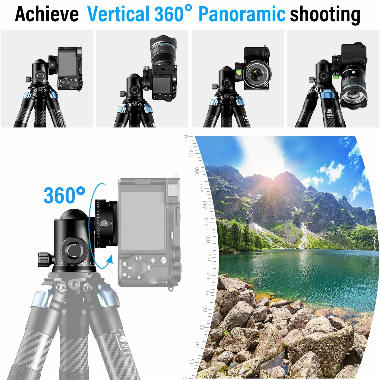 SIRUI Głowica kulowa statywu do aparatu, podwójna głowica panoramiczna 360° z metalową kulką 36 mm i płytką szybkiego zwalniania 1/4 cala do kamery DSLR, kamery, statywu, monopodu, maksymalnego