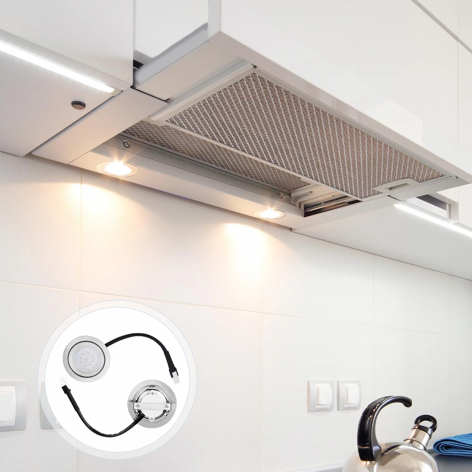 Wtyk Męski Okap LED 6,8cm DC 12V 6500K Stal Nierdzewna Akcesoria Oświetleniowe