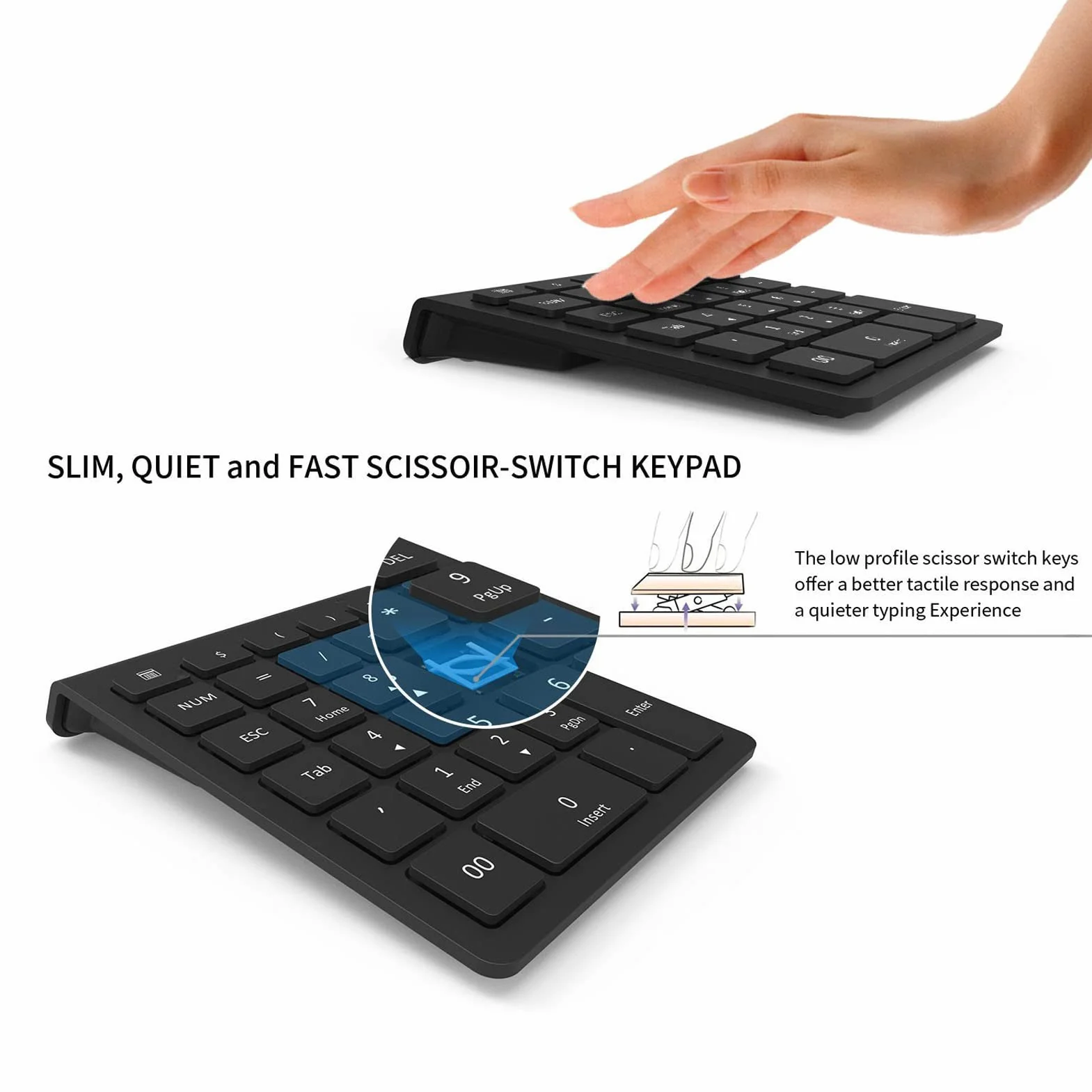 Bezprzewodowe Klawiatury Numeryczne, 27 Klawiszy Bluetooth Przenośny Numer Numpad Szybki Transfer Danych Automatyczna Klawiatura do Gier w Trybie Uśpienia Obsługa Klawiszy Skrótów do Laptopa Tablet