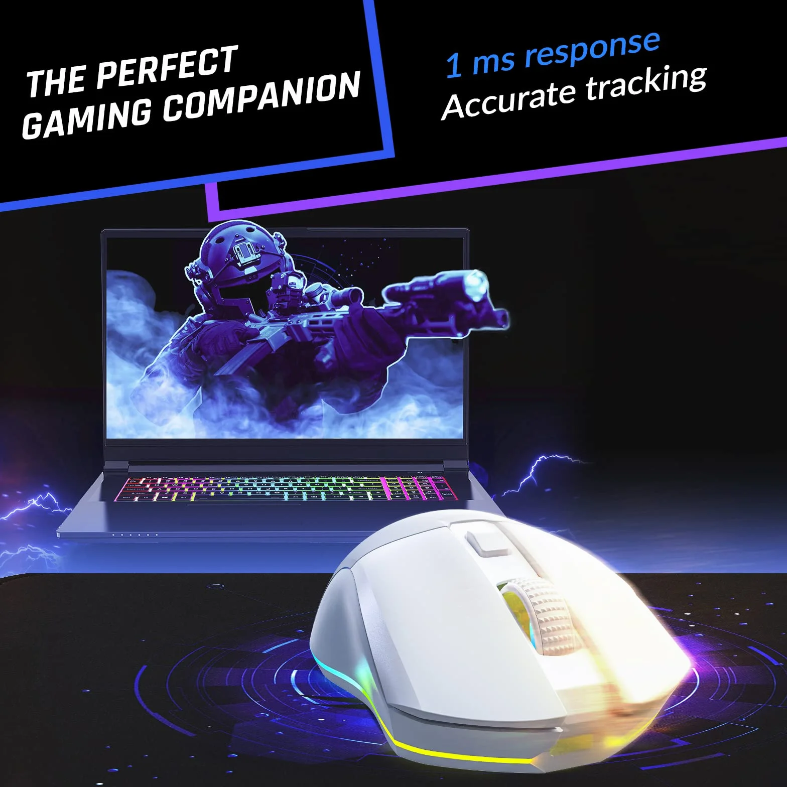 KLIM Blaze Pro Bezprzewodowa Mysz Gamingowa RGB 6000 DPI Czujnik Wysokiej Precyzji Biała