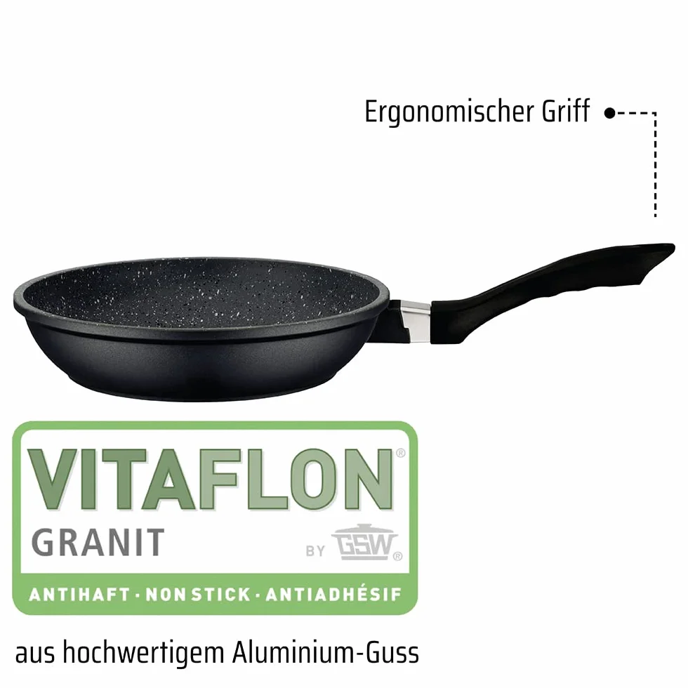 GSW Zestaw garnków i patelni Gourmet Granit – wysokiej jakości zestaw składający się z garnków i patelni, z pokrywką, również do kuchenek indukcyjnych i piekarników – odlew aluminiowy, 7-częściowy