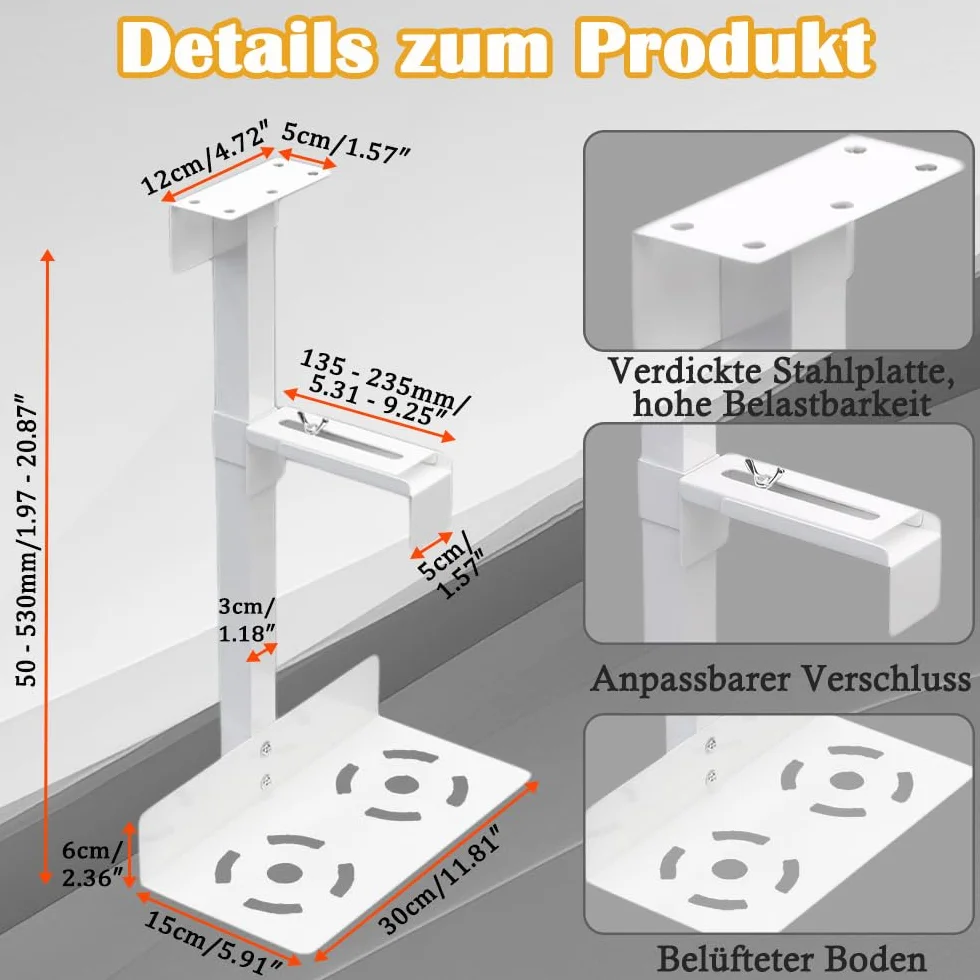 Uchwyt pod komputer Exquilnova pod biurkiem, biały Uchwyt pod komputer pod biurkiem, uchwyt do zawieszania komputera ze stali węglowej, regulowana wysokość 60–530 mm, maks. nośność 25 kg