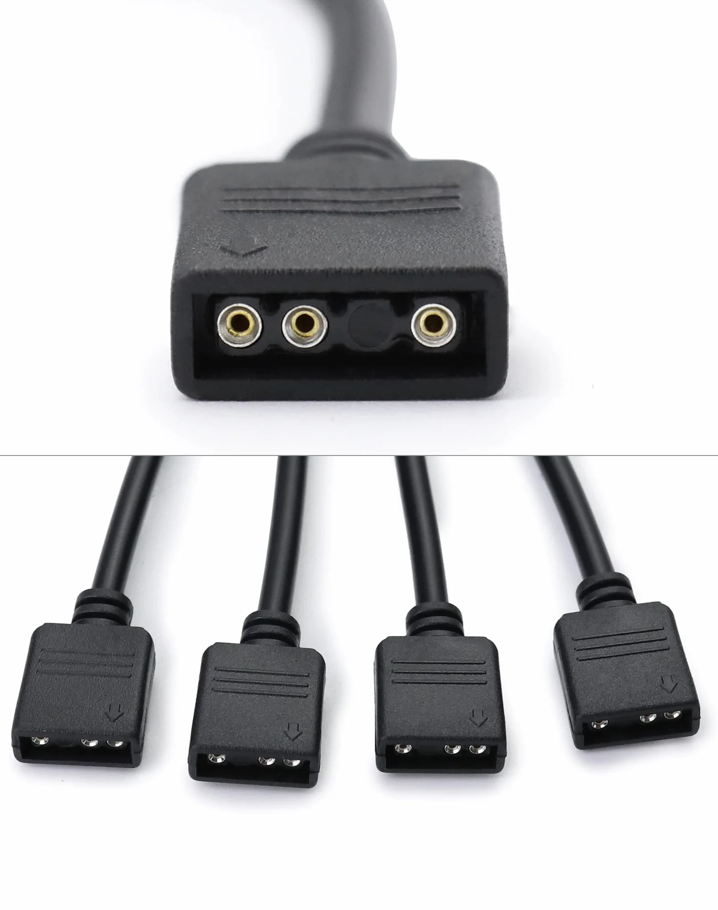 QWORK® Rozgałęźnik ARGB, 5 V, 3-pin, rozgałęźnik argb, 1 gniazdo na 4 wtyki, 30 cm, do chłodzenia procesora i wentylatora 5 V ARGB
