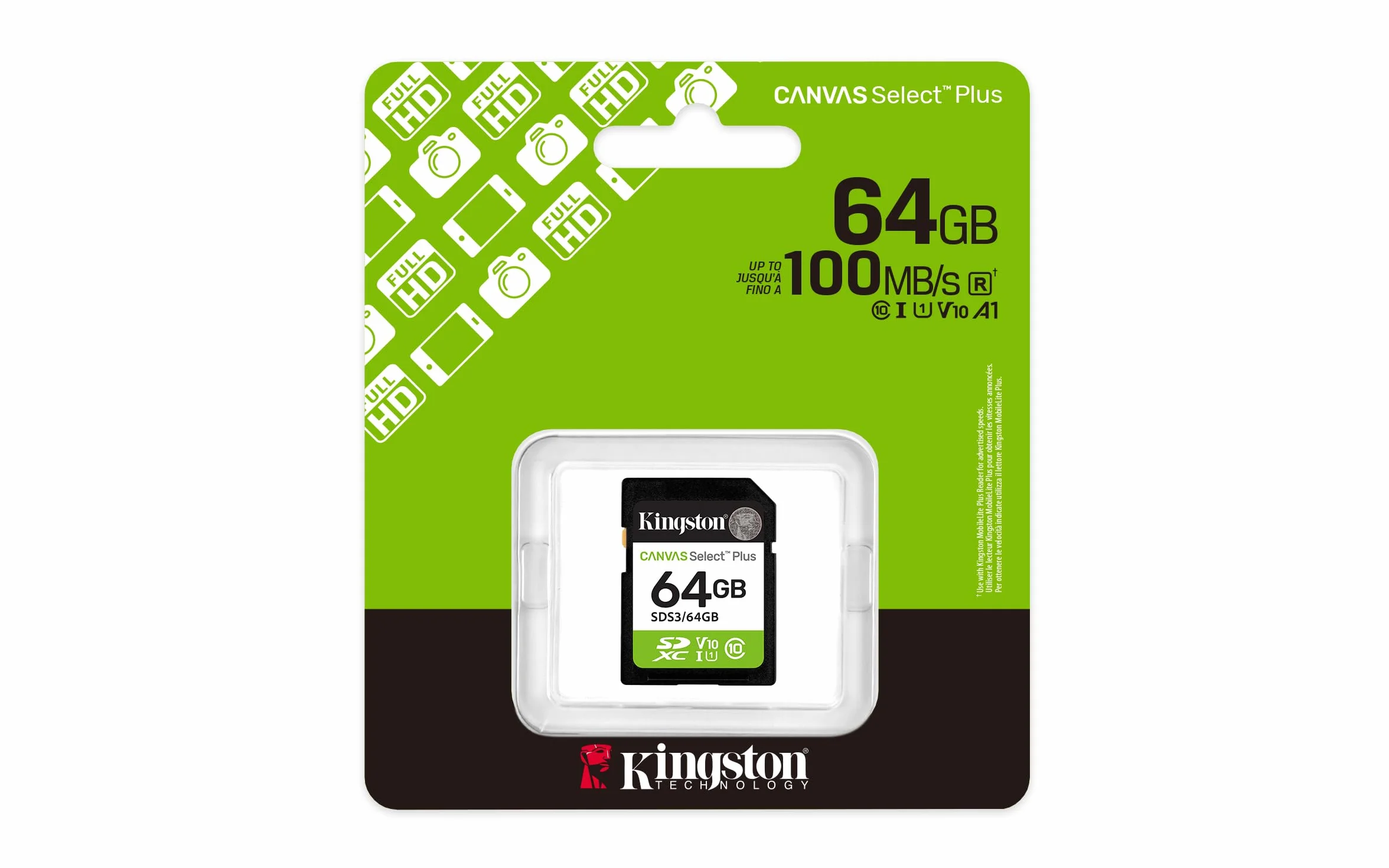 Kingston Canvas Select Plus Karta pamięci SD 64 GB SDXC Gen3 100 MB/s C10 UHS-I U1 V10 - SDS3/64GB