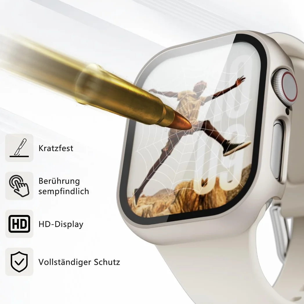 2 sztuki Kompatybilne z Apple Watch SE 3/SE 2/SE/6/5/4 etui ochronne z folią ochronną na wyświetlacz 44 mm, twarda obudowa, wbudowana, odporna na zarysowania szkło hartowane, folia ochronna do