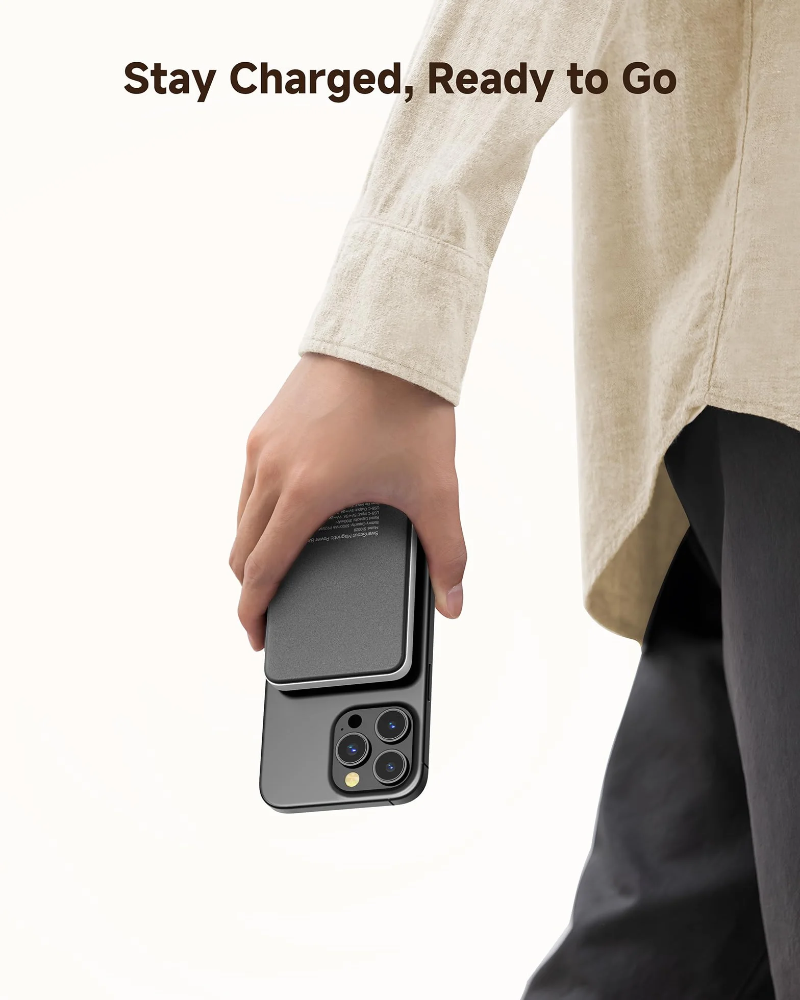 SwanScout Stacja ładująca do iPhone, 5000mAh Power Bank Kompatybilny z MagSafe, 3 w 1 Bezprzewodowa ładowarka do iPhone Air/17/16/15/14/13/12, Indukcyjna Wireless Charger dla Apple Watch/Airpods