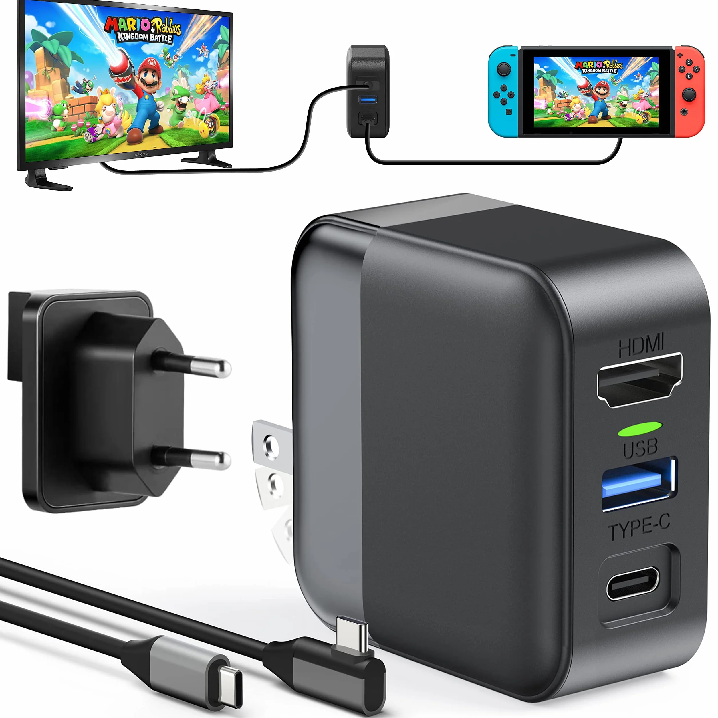 Stacja dokująca Switch 3 w 1 z zasilaczem USB C, kablem PD, HDMI 4K, USB 3.0 do Nintendo Switch OLED