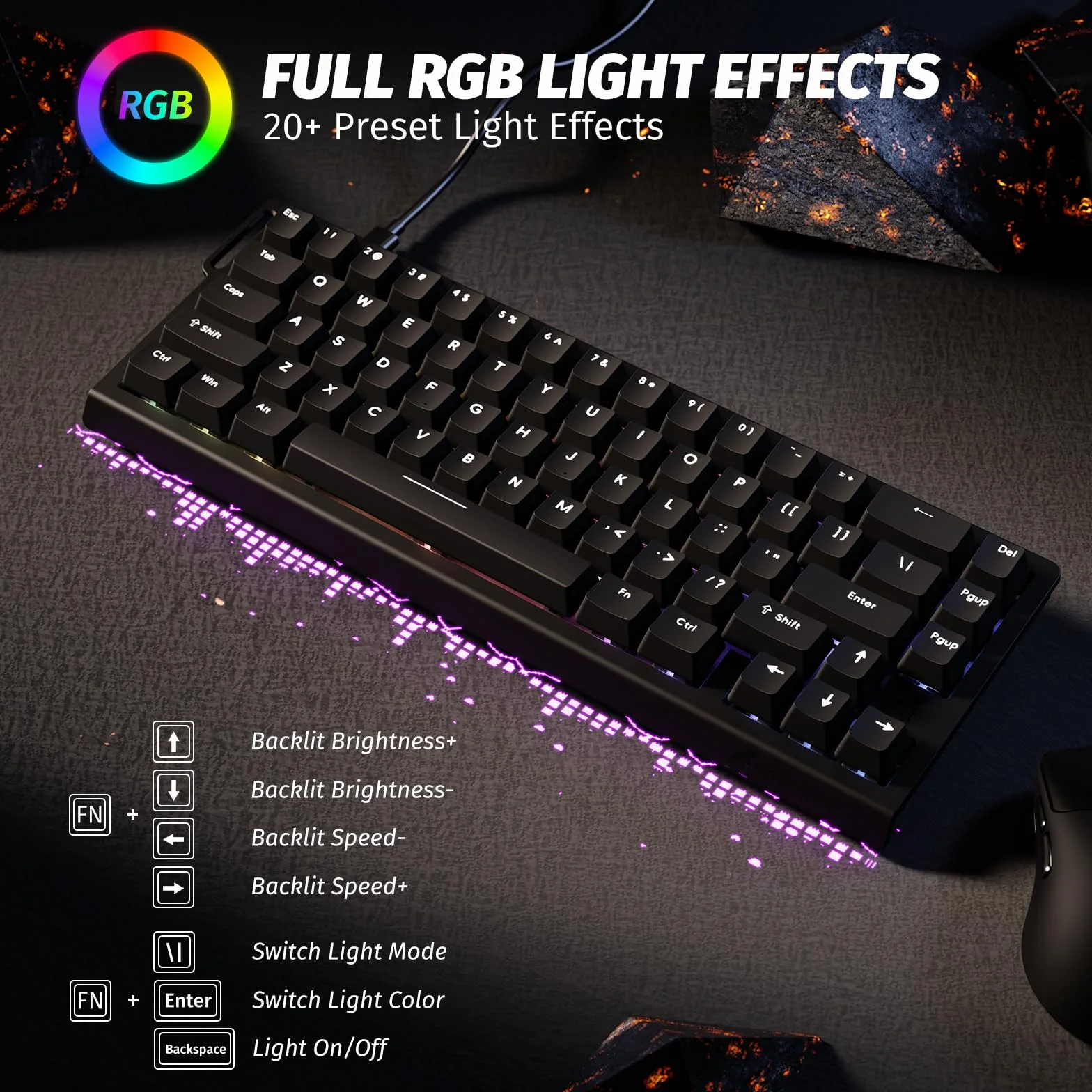 ATTACK SHARK X68 HE 8000 Hz Rapid Trigger Klawiatura 0,01 mm Przewodowa RGB 60% Przełączniki Magnetyczne Czarna