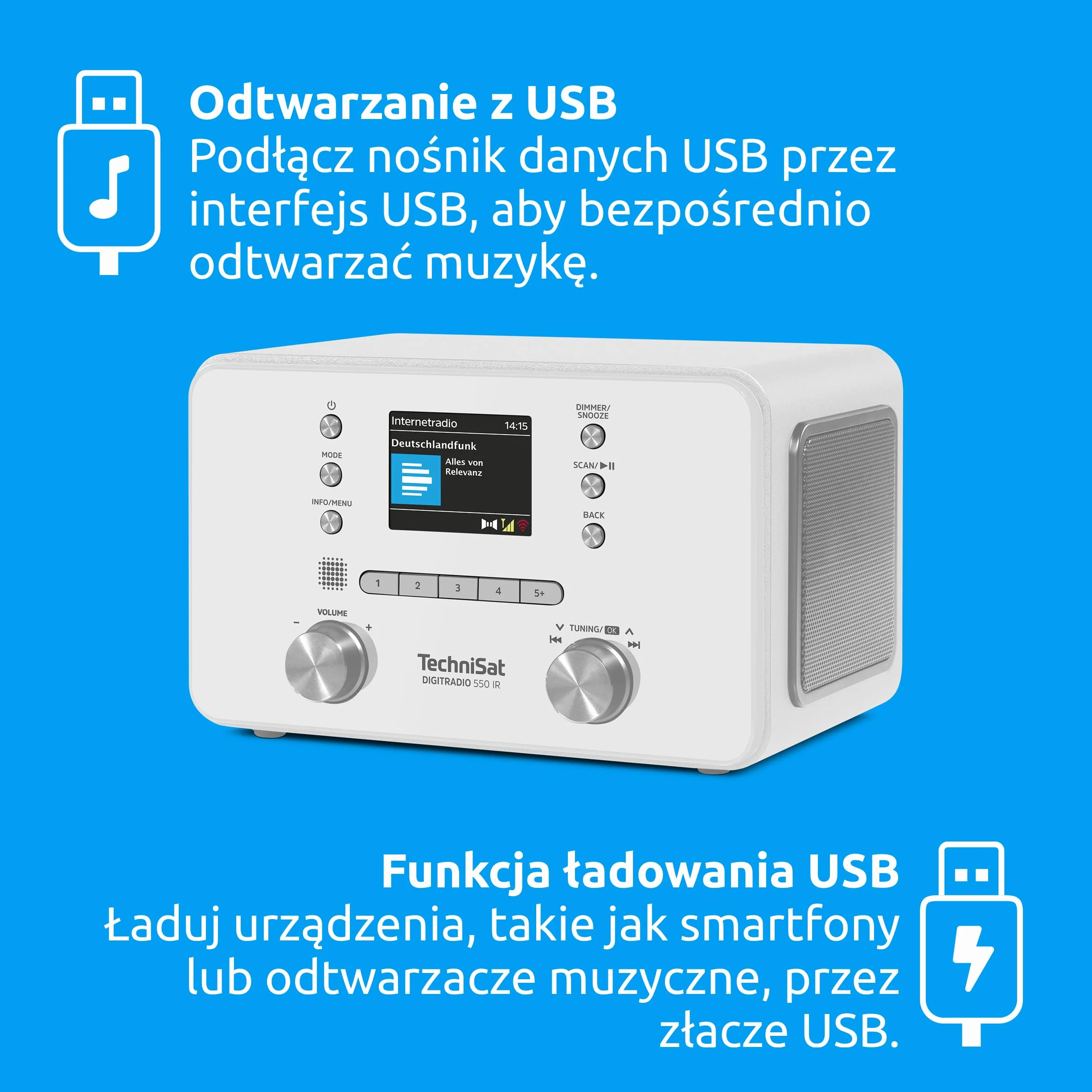 TechniSat DIGITRADIO 550 IR - Stereo radio internetowe (DAB+, UKW, WLAN, Bluetooth, sterowanie aplikacją, budzik) biały