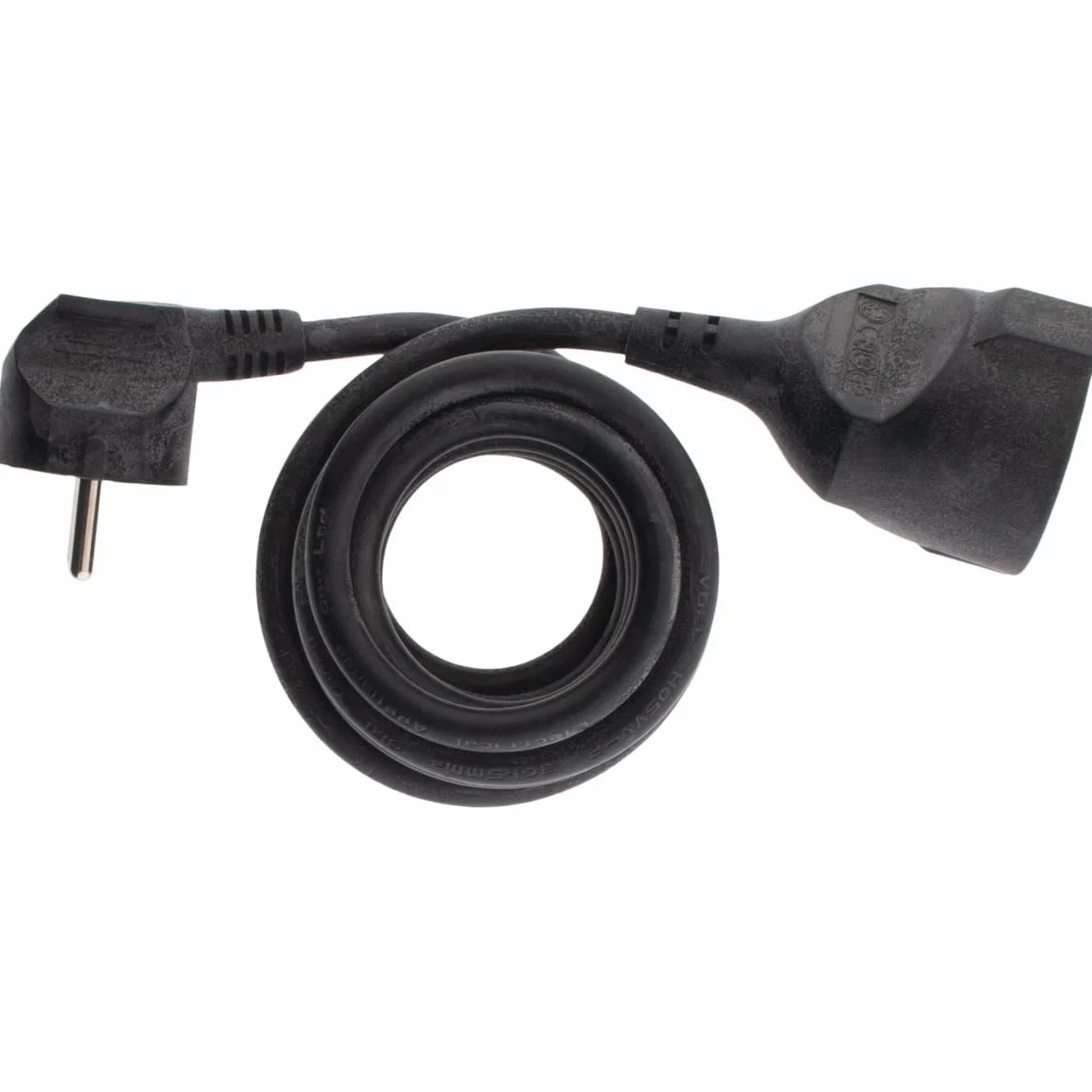 Zenitech, Schuko Przewód przedłużający HO5VV-F 3G1.5mm² 2m Czarny, Przewód elektryczny ze wzmocnioną izolacją do użytku wewnątrz pomieszczeń, Maksymalna moc 3680W przy 230V
