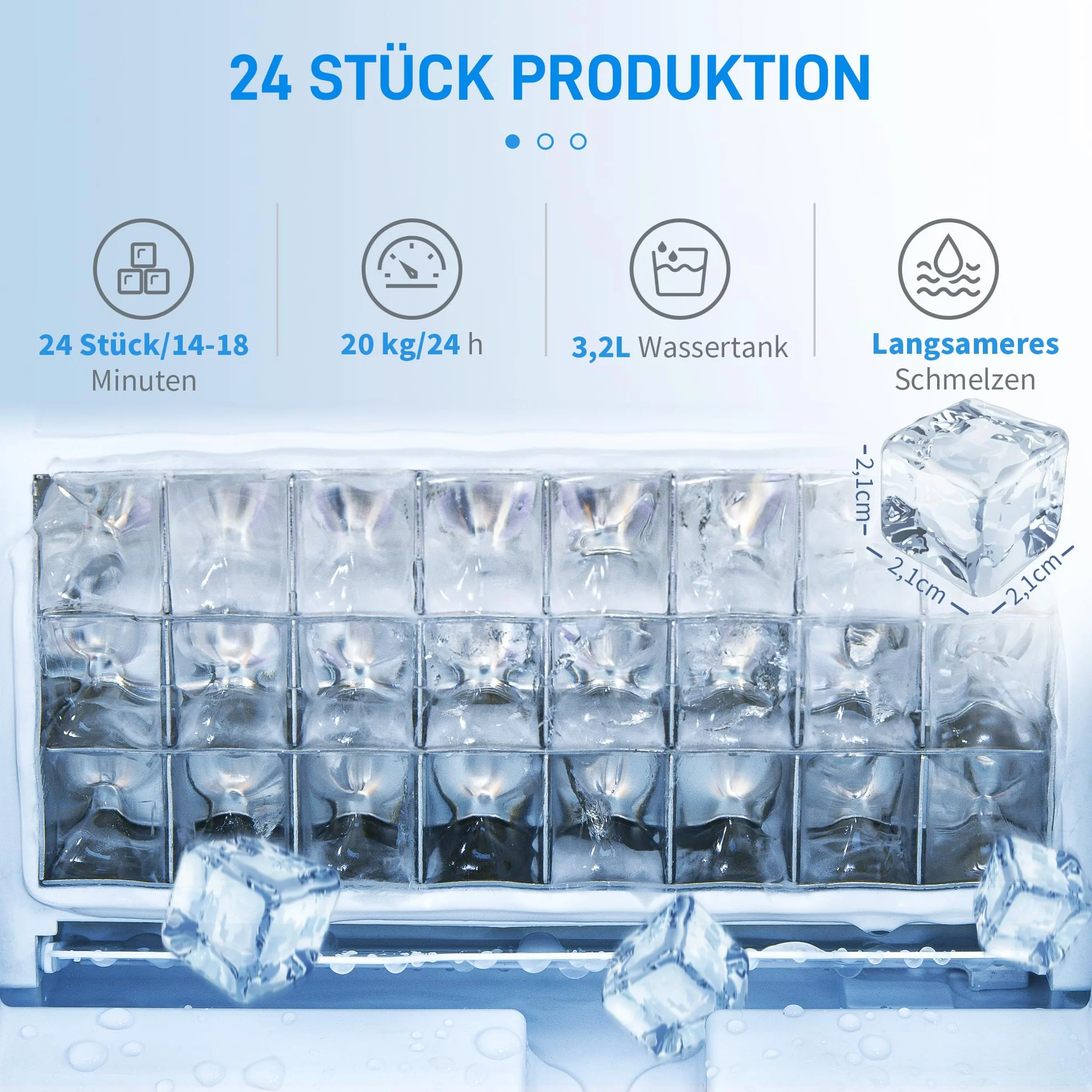 HOMCOM Kostkarka do lodu 20 kg/24h 2,3 L kostkarka do lodu z wyświetlaczem zbiornika na wodę 3,2 l maszyna do kostek lodu - kostkarka do lodu samoczyszcząca stal nierdzewna srebrna 25,2 x 36 x 37,1cm