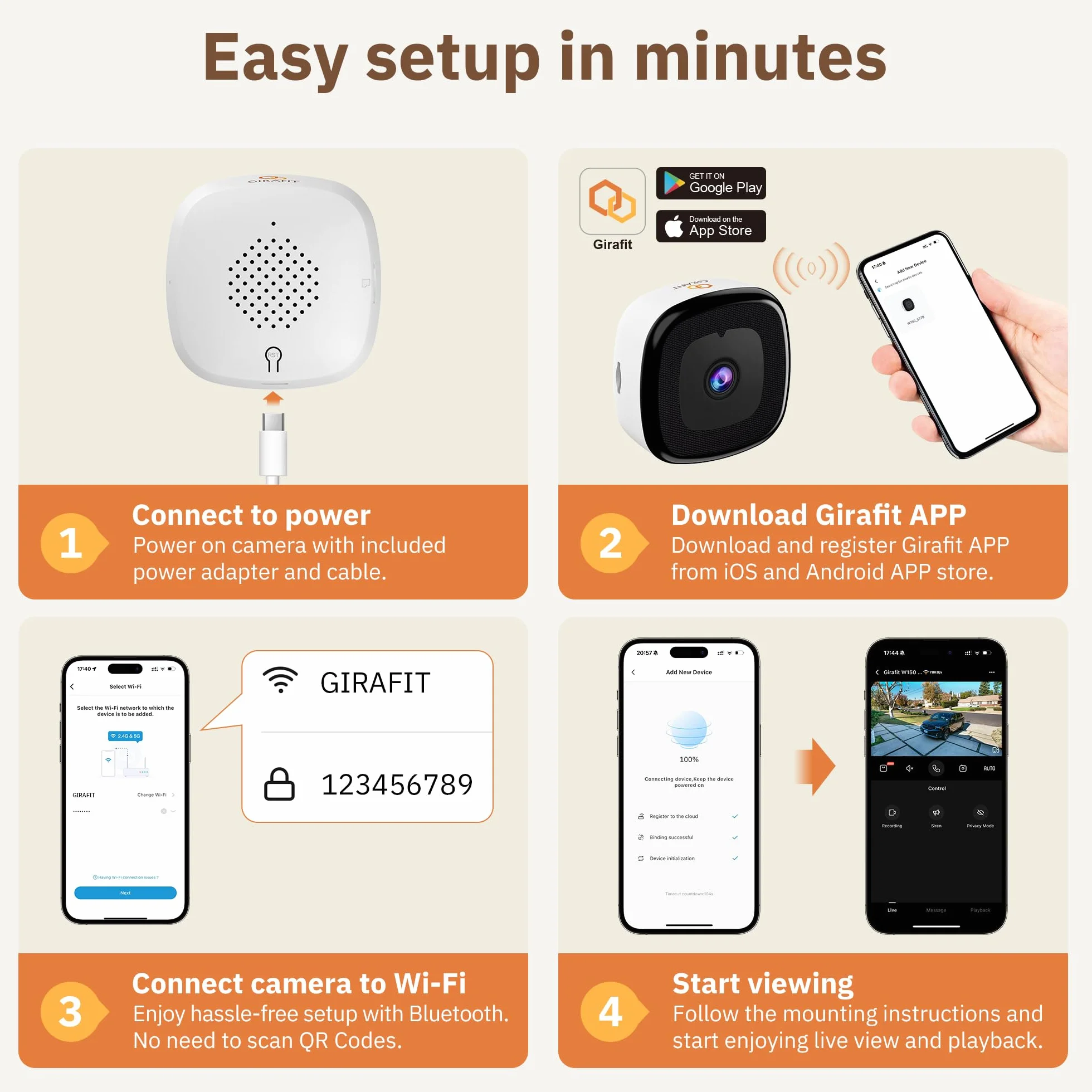Girafit Kamera okienna 3 MP 2K, kamery WiFi 2,4 GHz 5 GHz do bezpieczeństwa w domu z noktowizorem ChromaMax w kolorze noktowizor, osoba i wykrywanie ruchu, nagrywanie