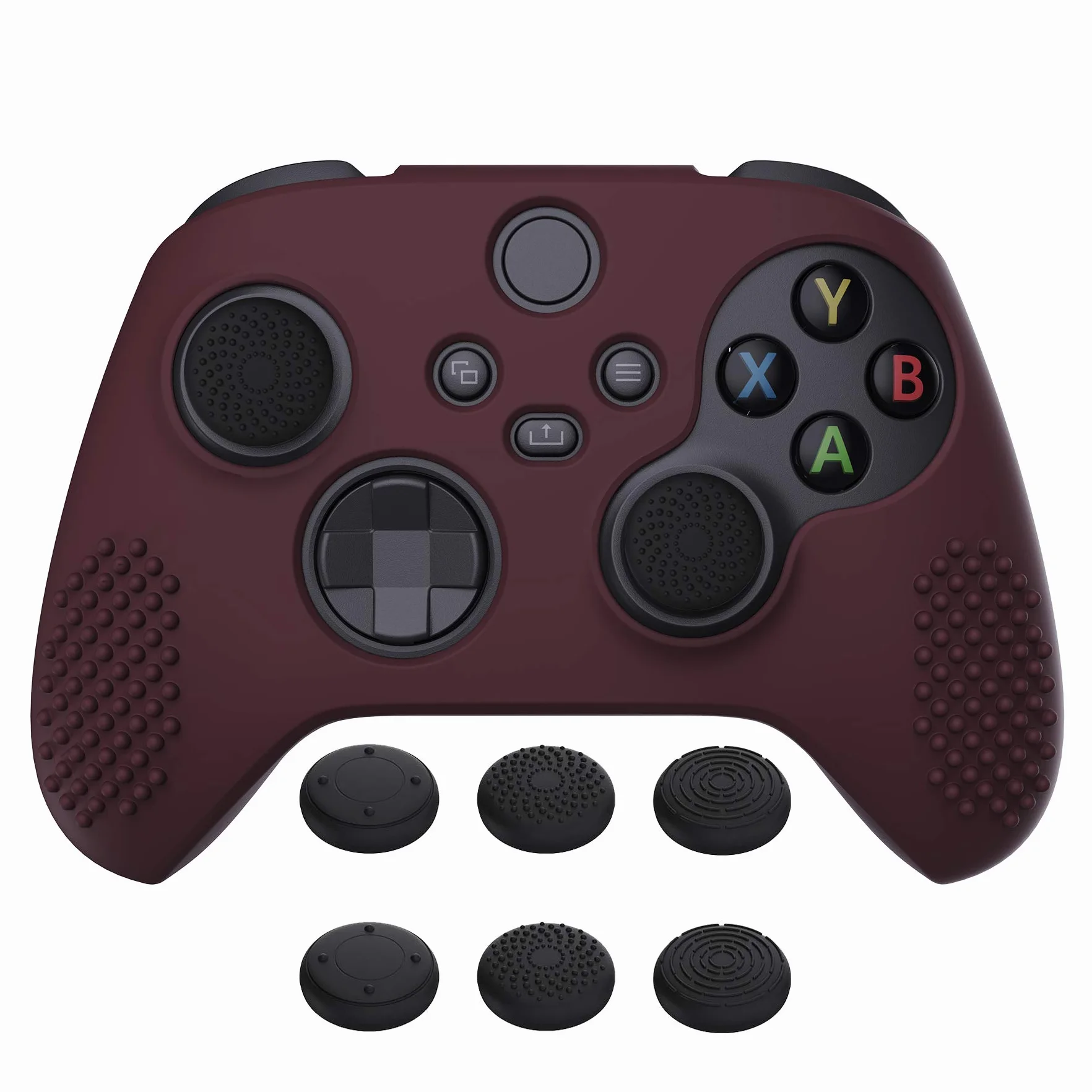 eXtremeRate PlayVital Antypoślizgowe Pokrowiec Ochronny do Xbox Series X S Kontrolera,Miękka Gumowe Ochraniacz Skóry do Xbox Series S X,Silikonowe Etui z 6 szt Nakładkami Joysticka-Wino Czerwone