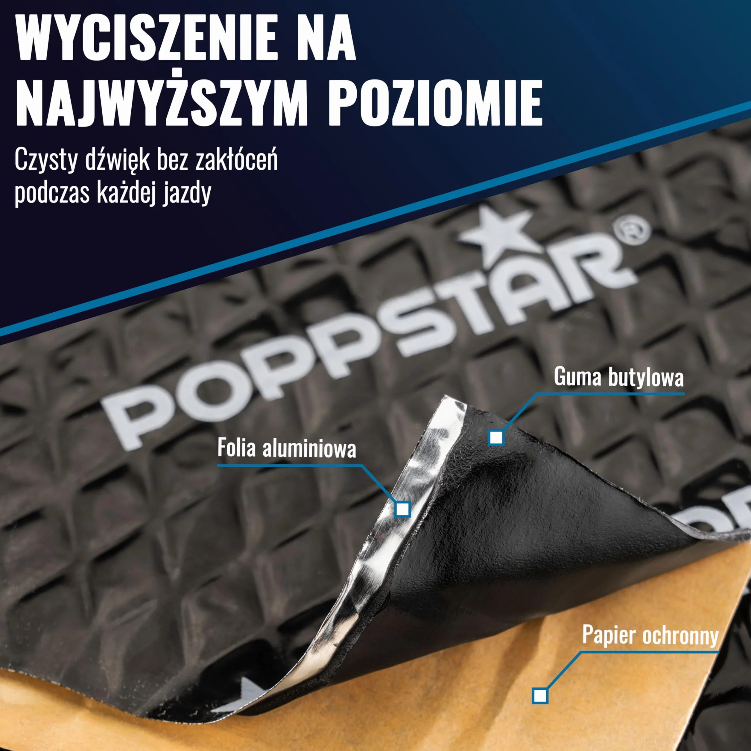 Poppstar 34 maty aluminiowo-butylowych, dźwiękochłonnych i antywibracyjnych, wymiary 40 x 25 cm, grubość 2 mm, odporne na wysokie temperatury, samoprzylepne
