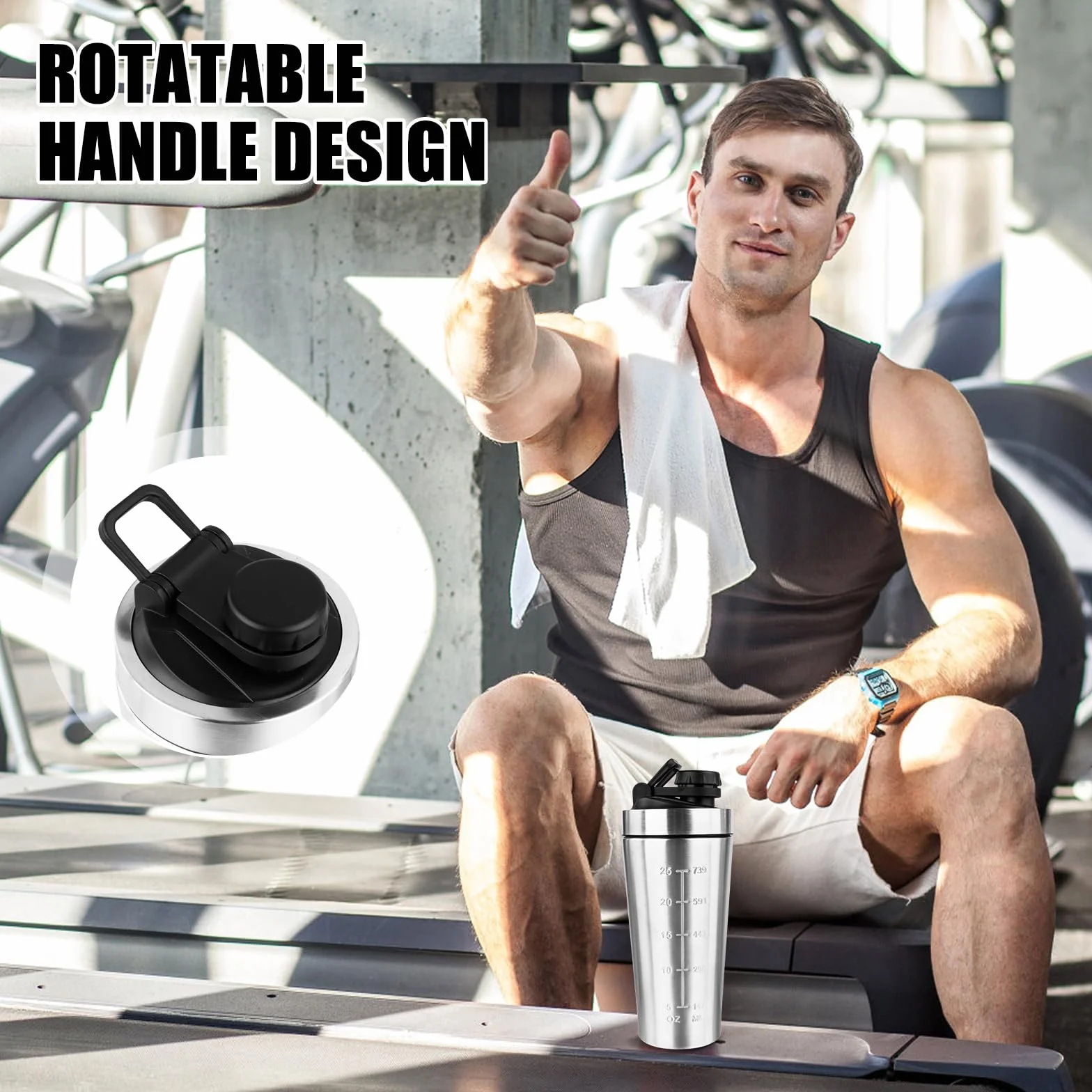 Shaker proteinowy ze stali nierdzewnej 750 ml z kulką i uchwytem