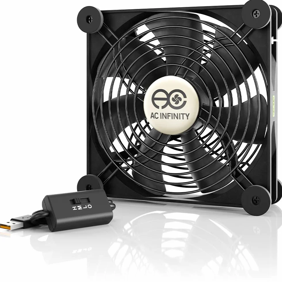 AC Infinity MULTIFAN S4, cichy wentylator USB 140 mm, certyfikat UL, do odbiornika, DVR, Playstation, Xbox, chłodzenia szafki komputerowej