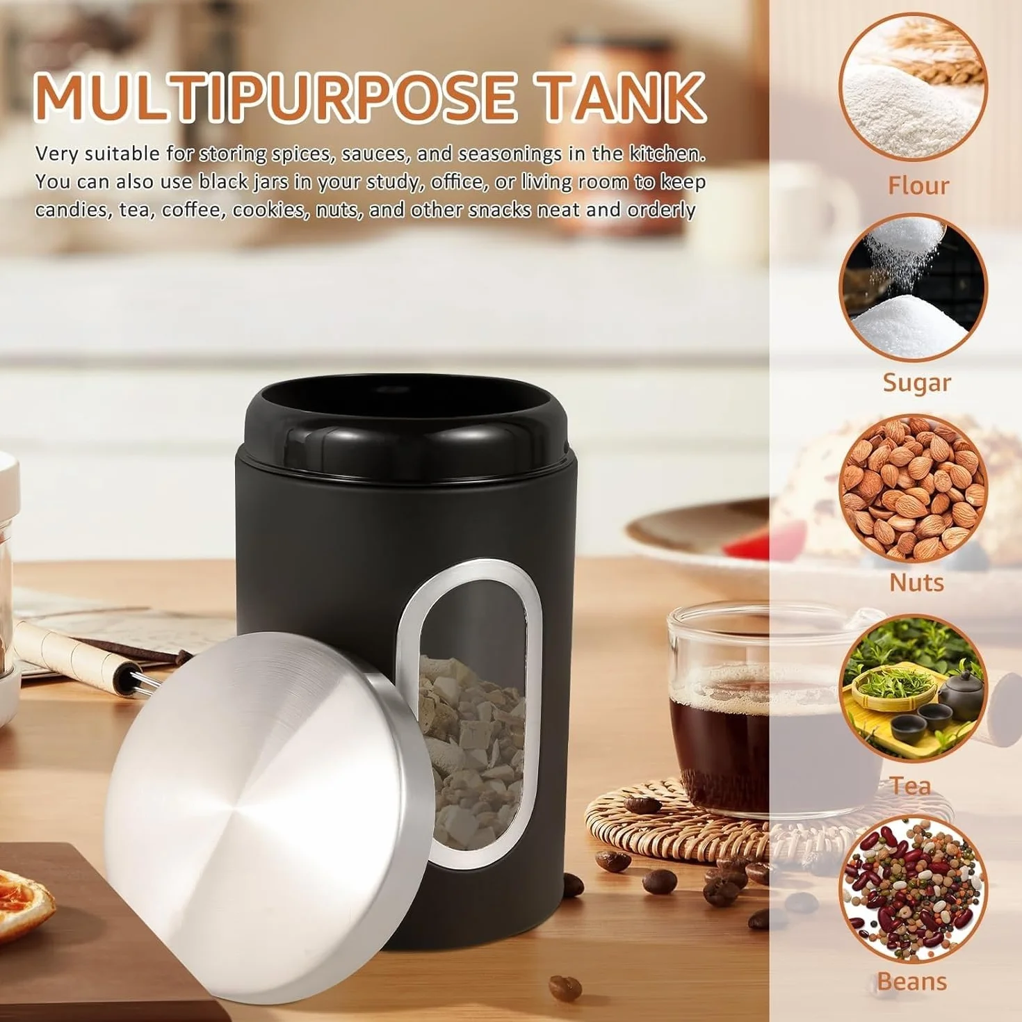 Sugar Shaker,Sugar Container,Sugar Dispenser,Coffee Tea Sugar Container Set,Airtight Coffee Canister Stainless Steel Food Storage Canisters with See Window Practical Canister Set