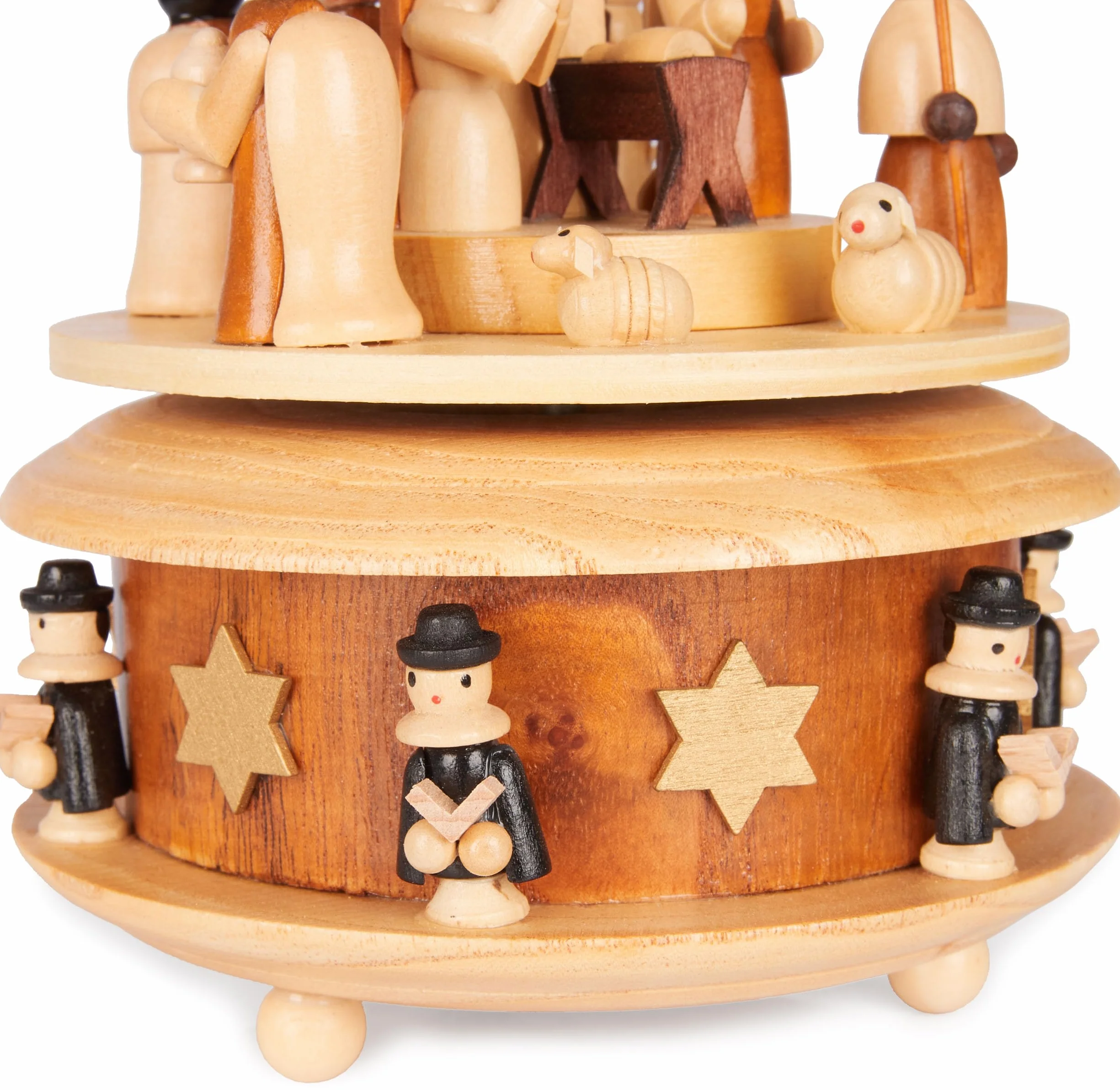 BRUBAKER Pozytywka z Drewna - Łóżeczko z Jezusem, Maryją i Józefem - Melodia: Cicha Noc - Pozytywka 19 cm Boże Narodzenie - Karuzela z Gwiazdą Betlejemską i Kolędnikami - Brązowy Naturalny