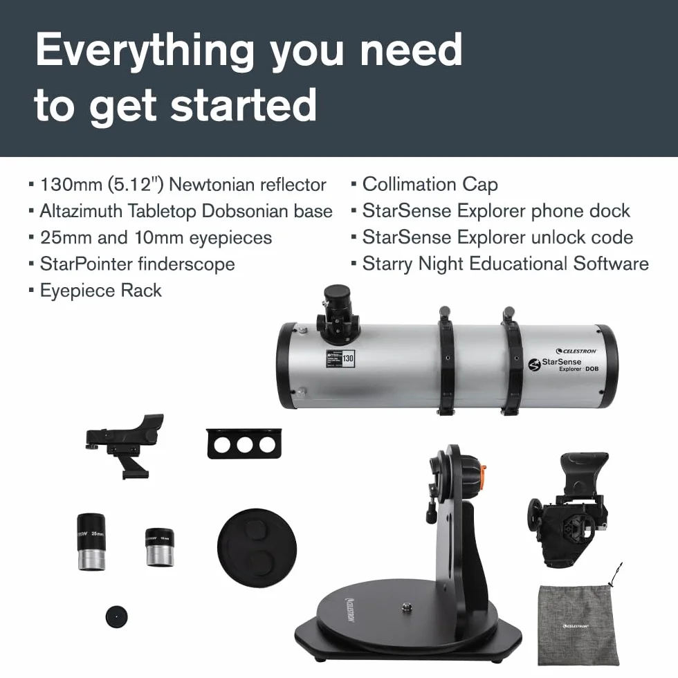 Celestron 22481 StarSense Explorer 130 mm Teleskop stołowy typu Dobson z obsługą aplikacji na smartfony Współpracuje z aplikacją StarSense – iOS/Android
