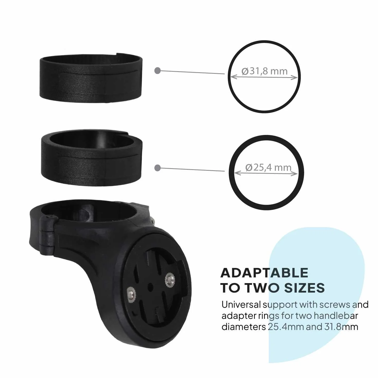OcioDual Uchwyt krawędziowy kompatybilny z urządzeniami Garmin, Varia RTL510 RTL515 RVR315, kompatybilny z akcesoriami GoPro, standardowy słupek barowy od 25,4 mm do 31,8 mm