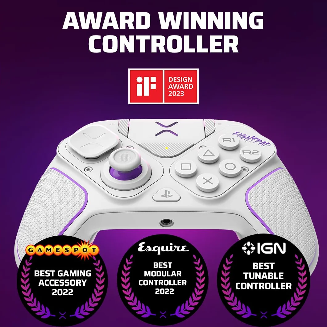 PDP Victrix Pro BFG bezprzewodowy Gaming kontroler for Playstation 5 / PS5, PS4, PC, Modular Gamepad, Remappable Buttons, Customizable Triggers/Paddles/D-Pad, PC App Biały