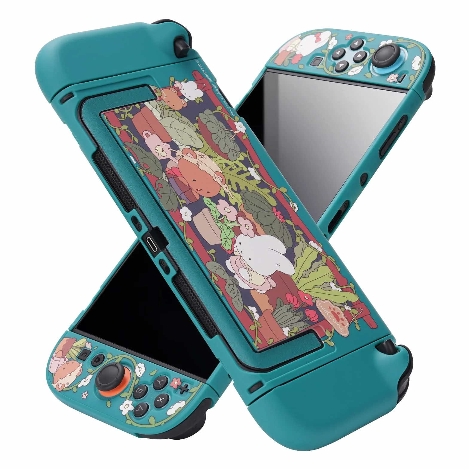 GeekShare Ochronna muszla kompatybilna z Switch 2, Kawaii etui dokujące antyrysunkowa amortyzująca obudowa - Ogród królików