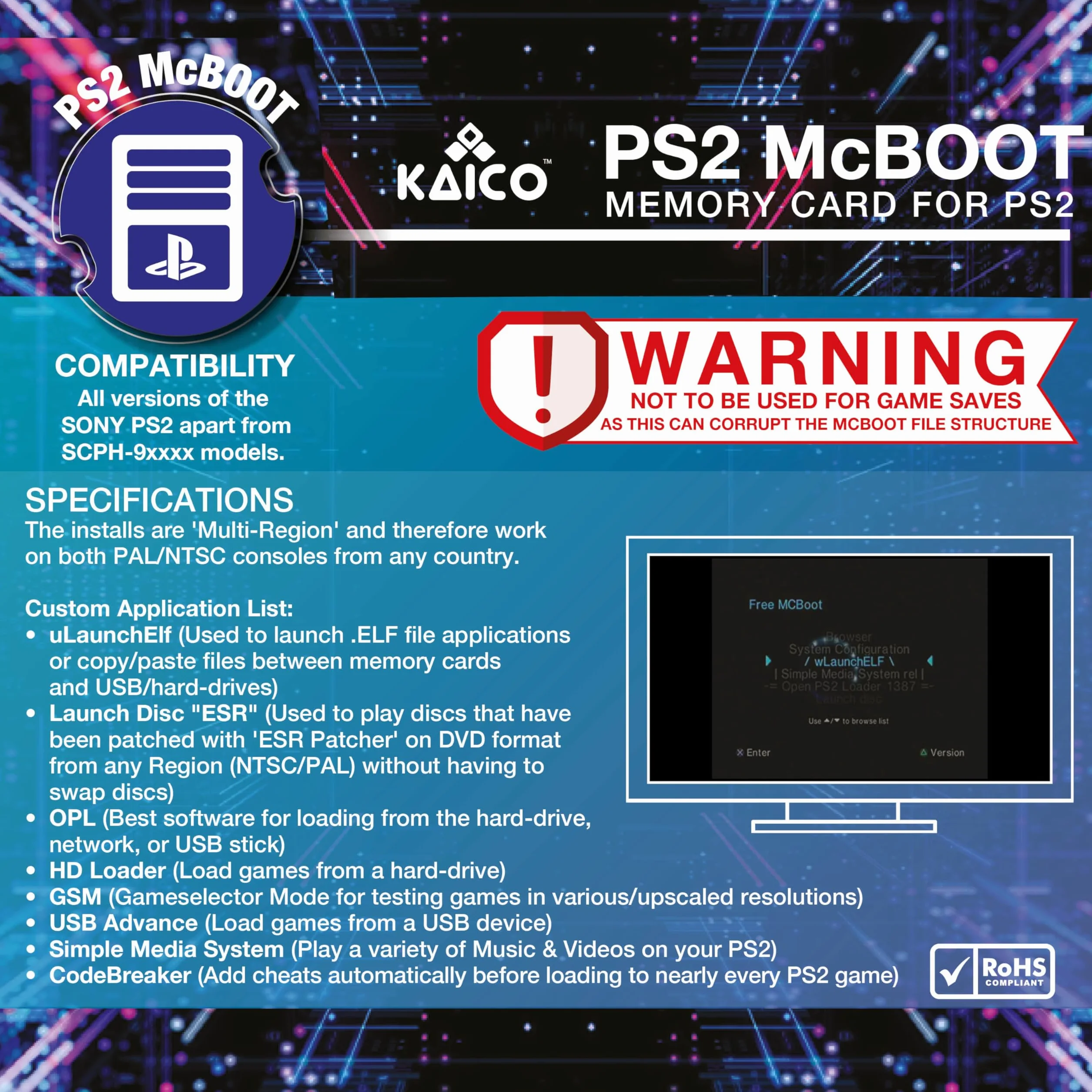 Kaico Free McBoot 8MB karta pamięci PS2 – FMCB 1.966 dla konsoli PS2 – Free McBoot PS2 Plug & Play – karta pamięci PS2 z rozwiązaniem softmod