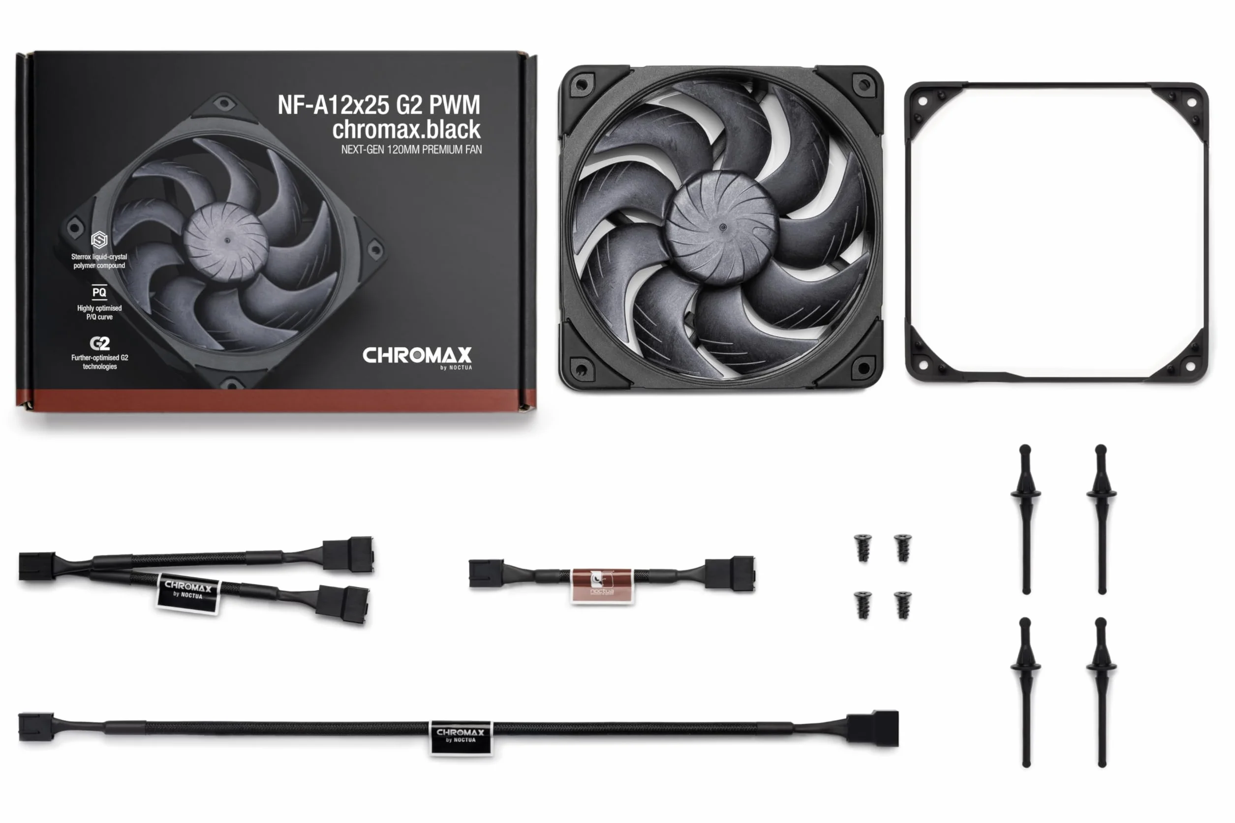 Noctua NF-A12x25 G2 PWM chromax.black, 120-Milimetrowy Cichy Wentylator Komputerowy Klasy Premium, 4-Pinowy (Czarny)