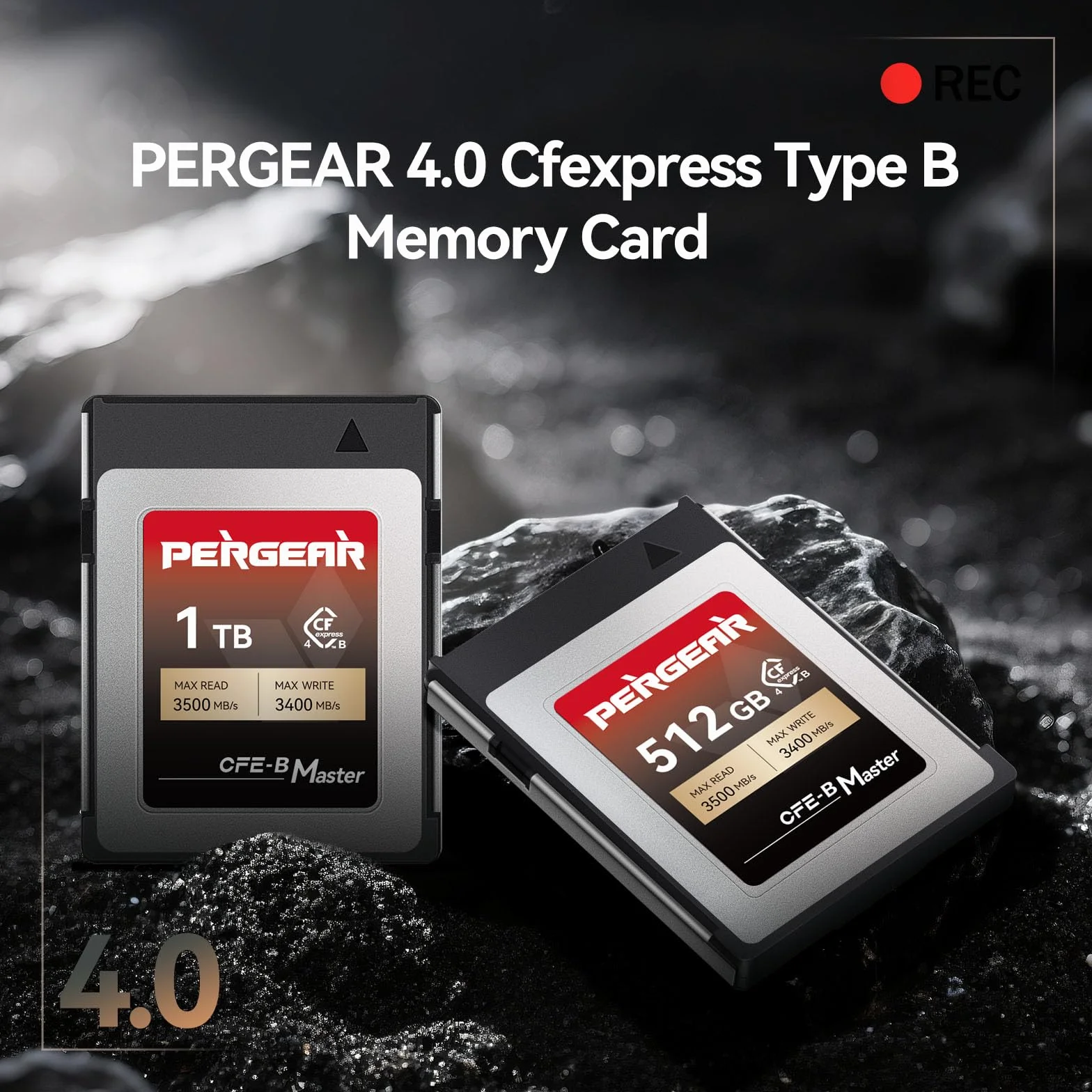 Pergear Karty pamięci 512 GB CFexpress 4.0 typu B, prędkość odczytu do 3500 MB/s i prędkość zapisu 3400 MB/s do nagrywania wideo 8K Raw (seria Master), kompatybilne z aparatami DSLR R3/R5/R5C/Z8/Z9/Z7