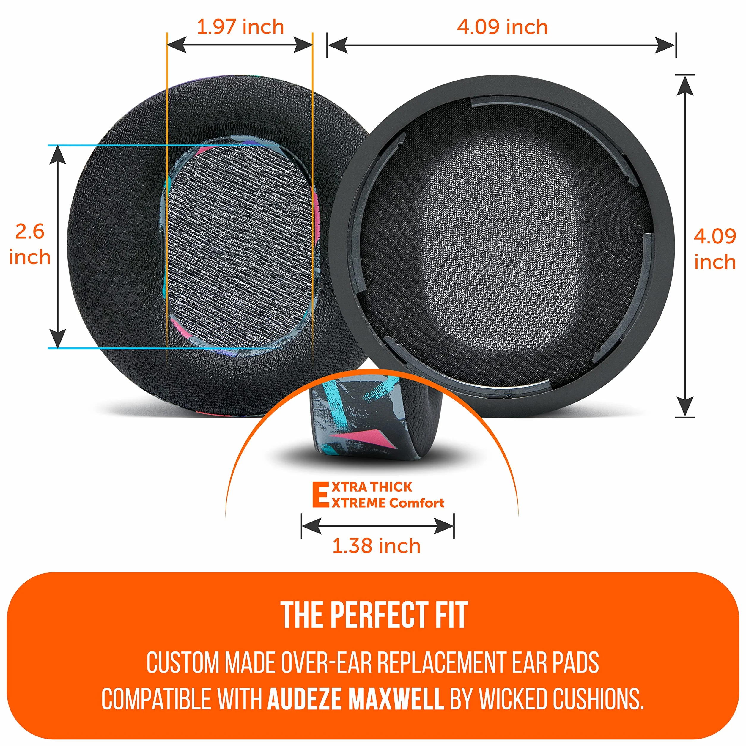 WC Mod Kit V2 Do Maxwell Gen 1 – Poduszki Żelowe Chłodzące + Ekstra Szeroki Silikonowy Pałąk Kompatybilny Z Audeze Maxwell Xbox & PS5 Gen 1 od Wicked Cushions | 90's Black