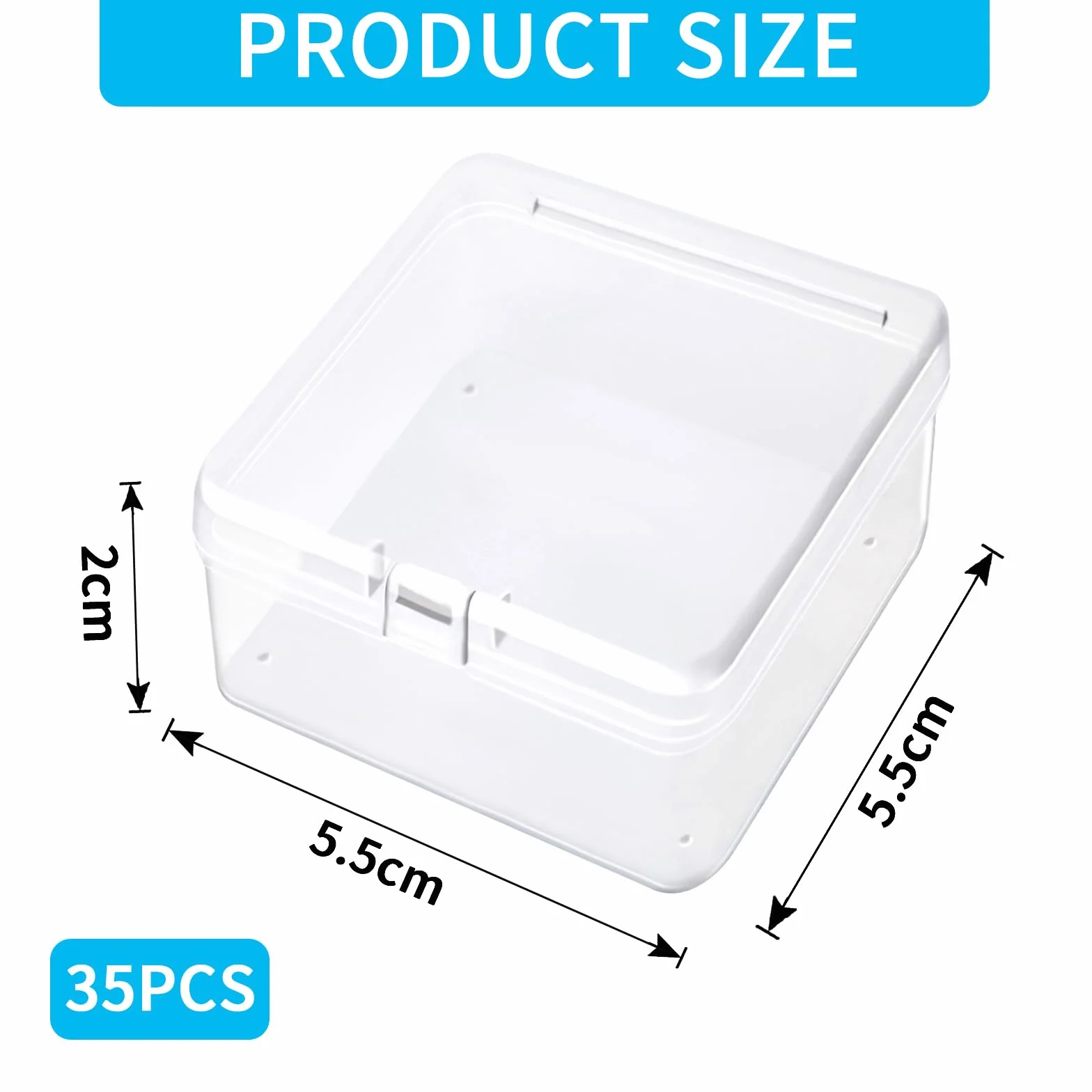 35 sztuk pudełek do przechowywania z pokrywką, małe pudełko, 5,5 x 5,5 x 2 cm, plastikowe pudełko, przezroczyste, z tworzywa sztucznego, puste mini pudełko do przechowywania małych pereł, biżuterii