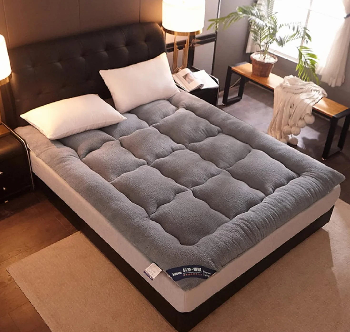 Materac podłogowy składany japoński futon tatami queen 200x220 cm szary
