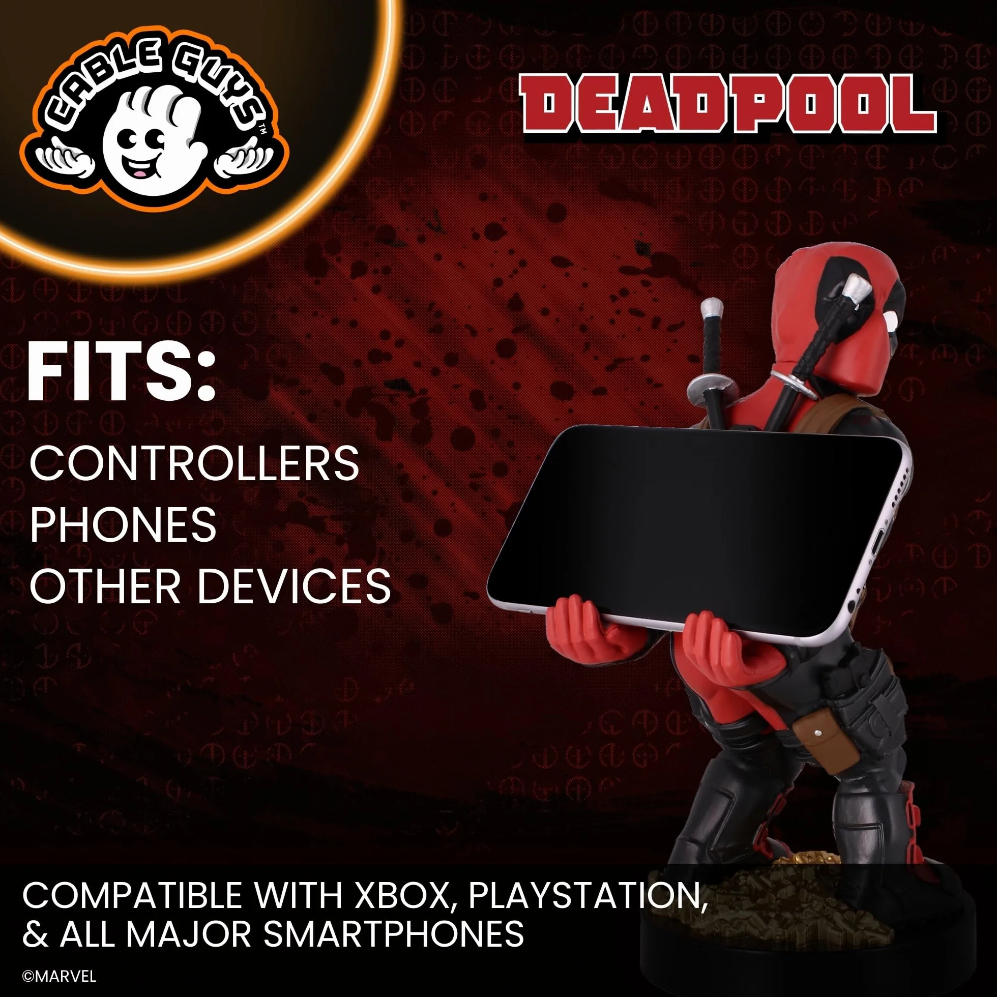 Cable Guys - Rear View Deadpool Marvel Phone Holder & Collectable Desktop Gaming Accessories Holder - Stable Phone Stand for holding Phones/iPhone/Samsung and Most Controllers