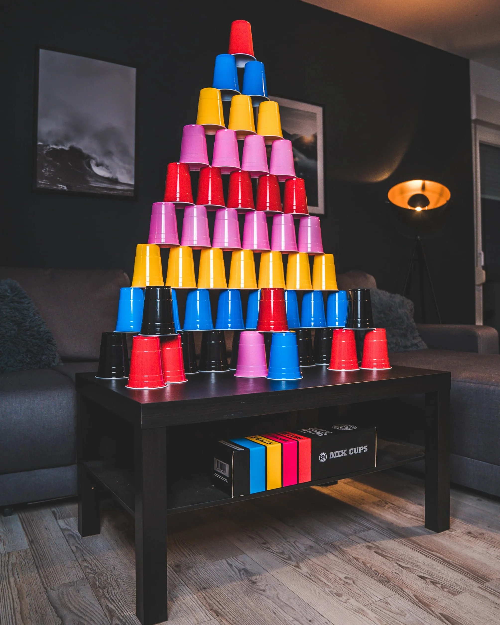 BEERBALLER® Mix Cups - 5 kolorów - 55 kubków do piwnego ponga - 3 piłeczki do piwnego ponga | 473 ml - kubki imprezowe 16 uncji | można myć w zmywarce i wielokrotnego użytku