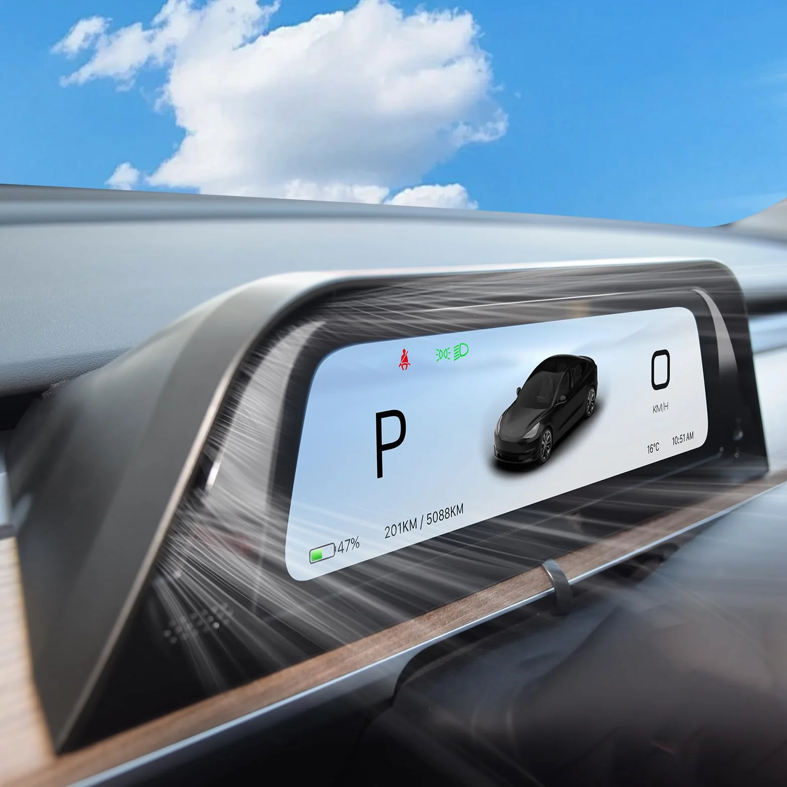 Wyświetlacz Head-Up z otworem wentylacyjnym do Tesli Model Y 2019-2024 i Model 3 2017-2023 Ekran 9,66" - bezprzewodowy CarPlay Android Auto, martwy punkt, ekran antyodblaskowy