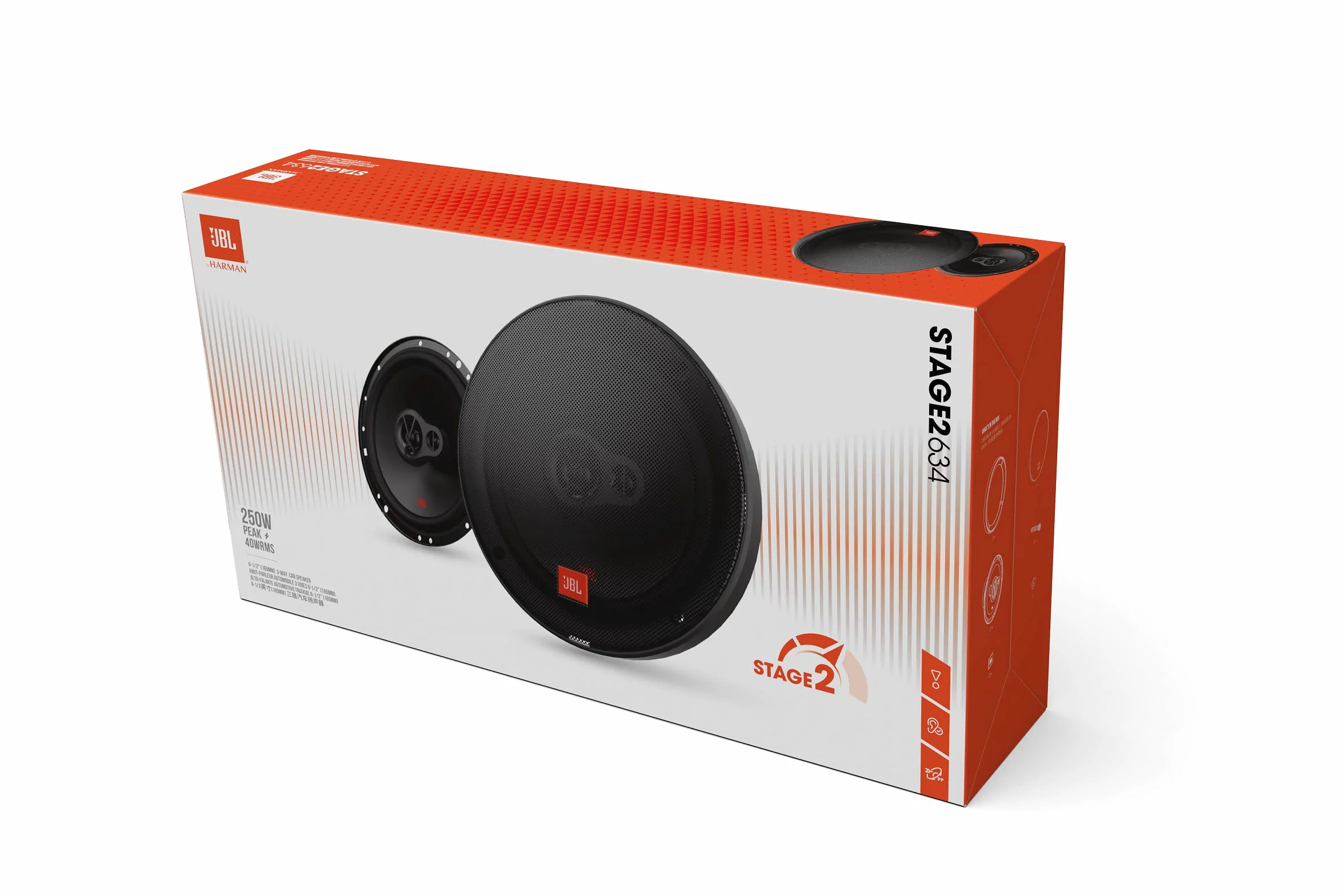 JBL Stage2 634 3-drożny zestaw głośników samochodowych firmy Harman Kardon – 250 W samochodowe głośniki samochodowe – 2 sztuki Car HiFi Box duży 16,5 cm | 165 mm | 6,5 cala