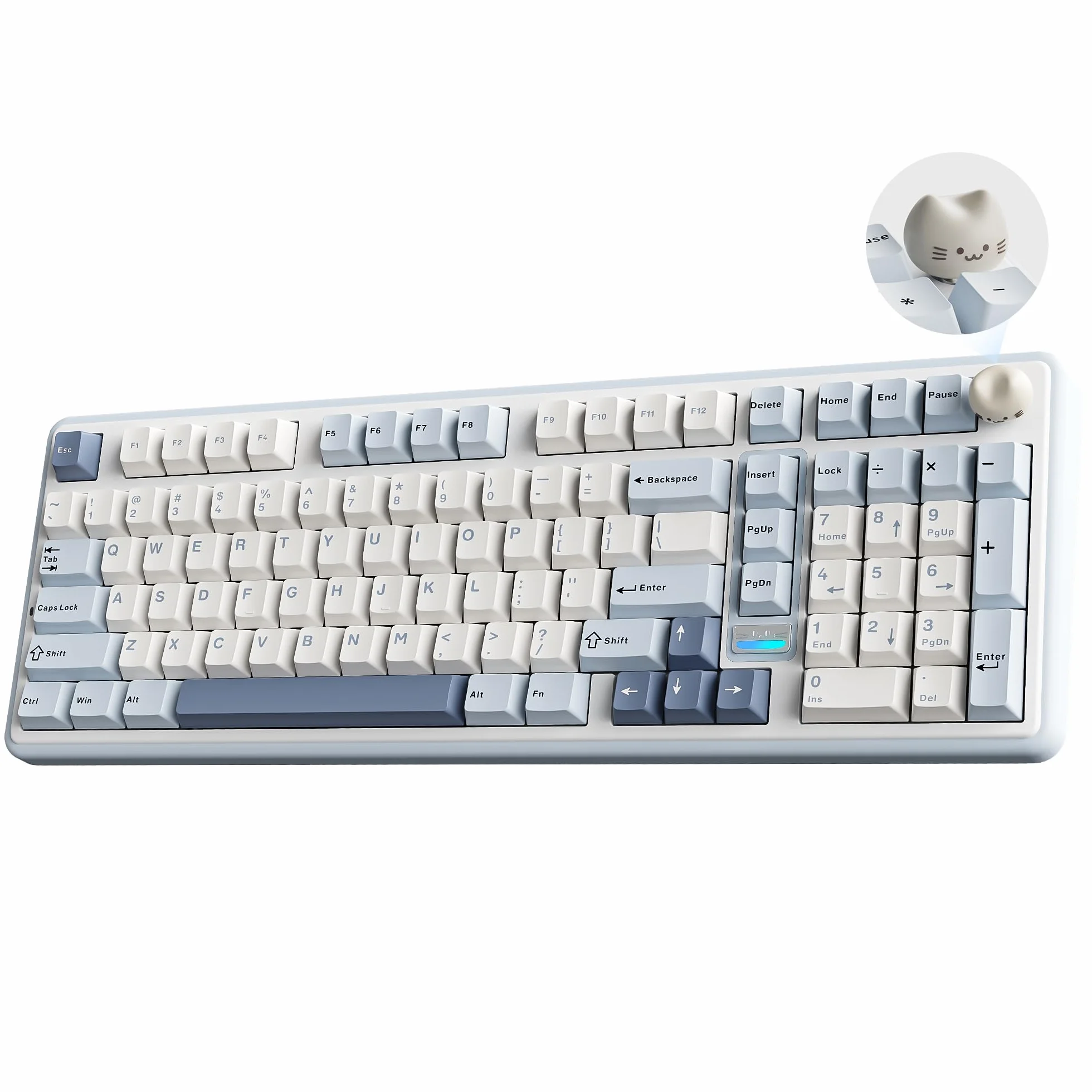 YUNZII B98 PRO QMK/VIA Bezprzewodowa Klawiatura Mechaniczna do Gier, 96% Układ z Klawiaturą Numeryczną i Uroczą Kocią Gałką, BT/2.4G/USB-C (Niebieski, Candy Linear Switch)