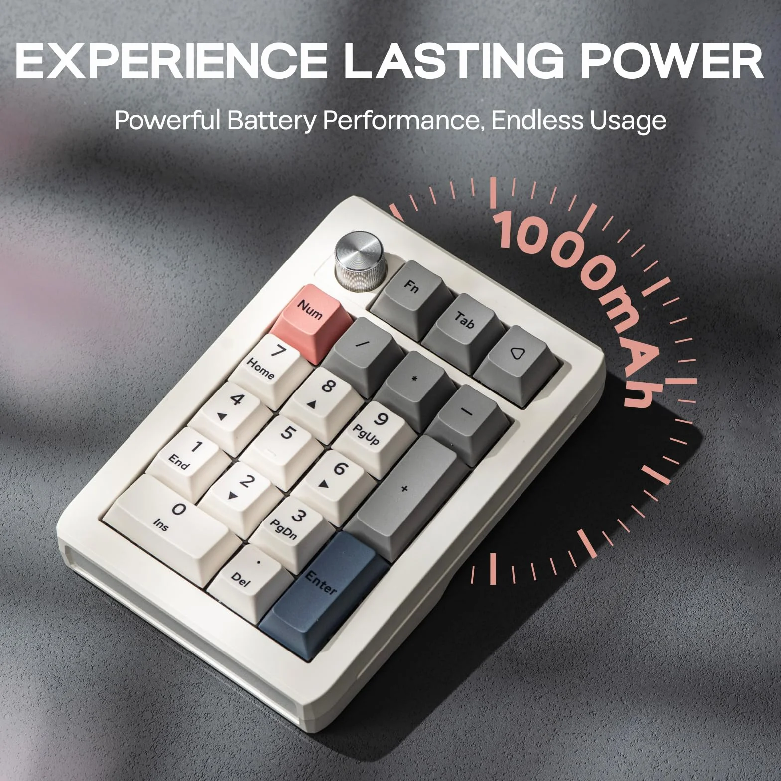 EPOMAKER EK21 VIA podkładka numeryczna z baterią 1000 mAh, BT 5.0/2,4 GHz / przewodowa klawiatura numeryczna Hot-Swap z pokrętłem ze stopu aluminium, programowalna do Windowsa, Maca, gier, biała