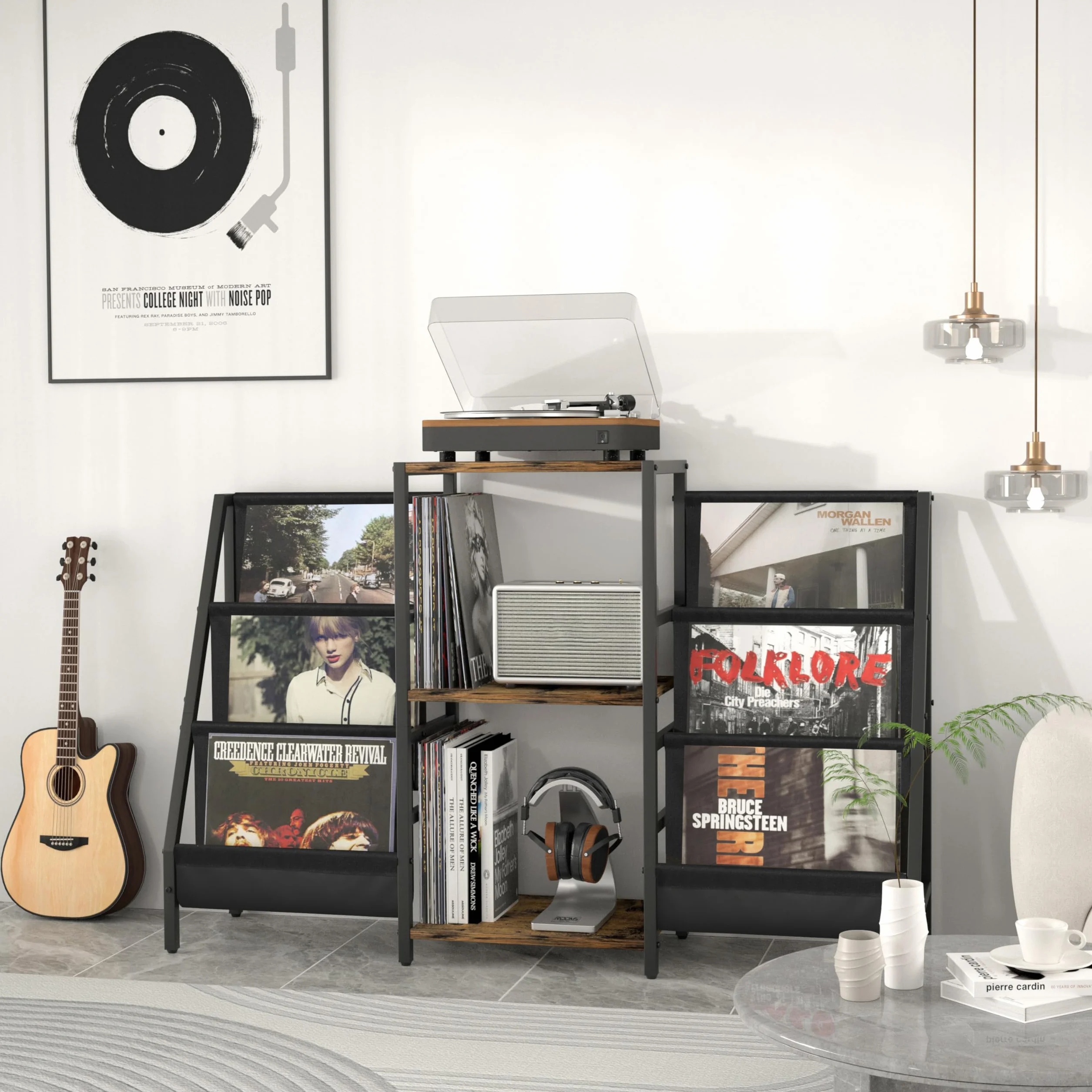 Płyta Winylowa Składowanie z Stoiskiem Gramofonowym Stojak na Gramofon z Przechowywanie Nagrania do 280 Albumów Z Winylowym Stojakiem na CD do Winylowego Odtwarzacza Gramofonowego Stereo