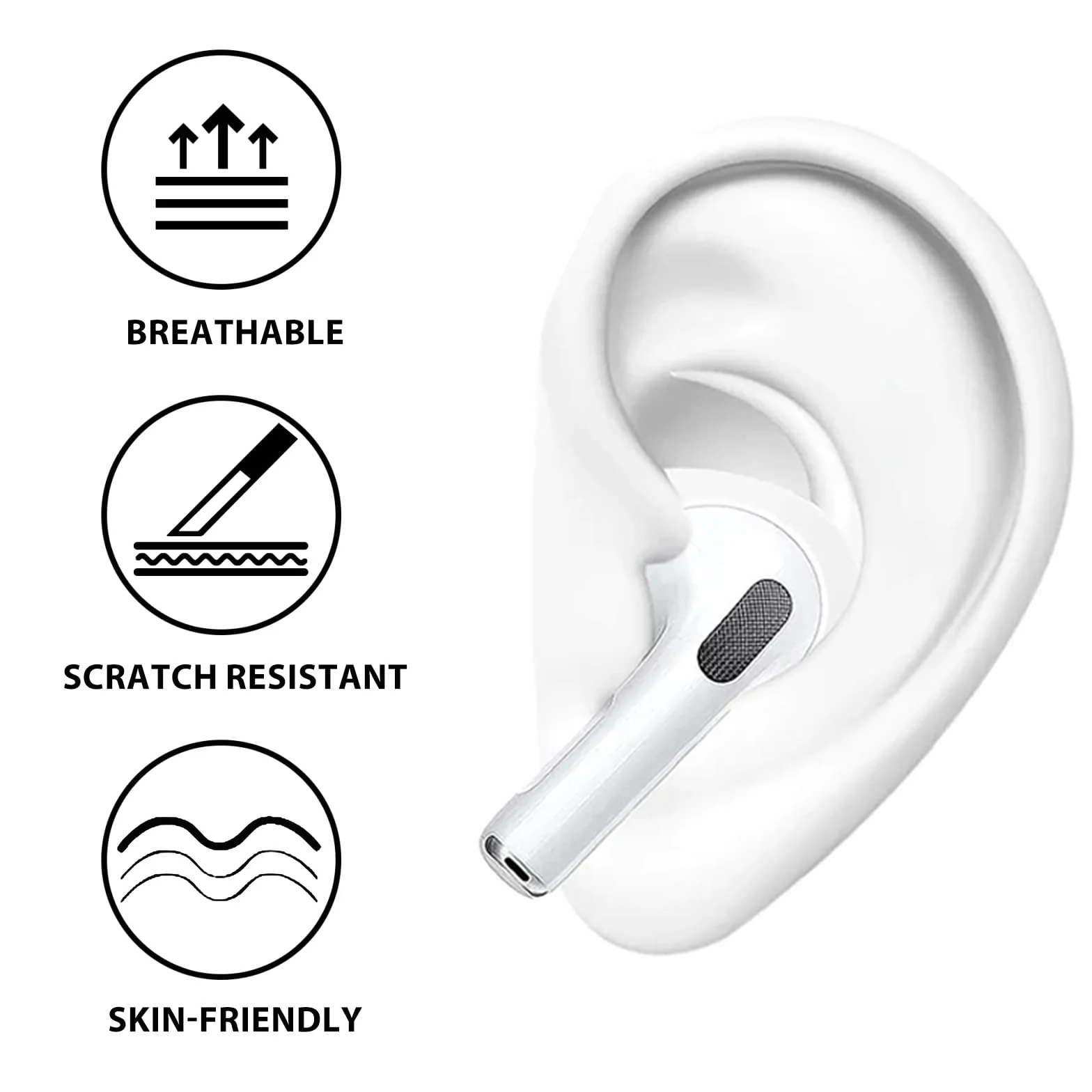 Aiivioll [4 pary i torba do przechowywania] Wymienne zaczepy douszne do Airpods 4, silikonowa obudowa, antypoślizgowe i odporne na plamy, sportowe zaczepy douszne Apple (Białe)