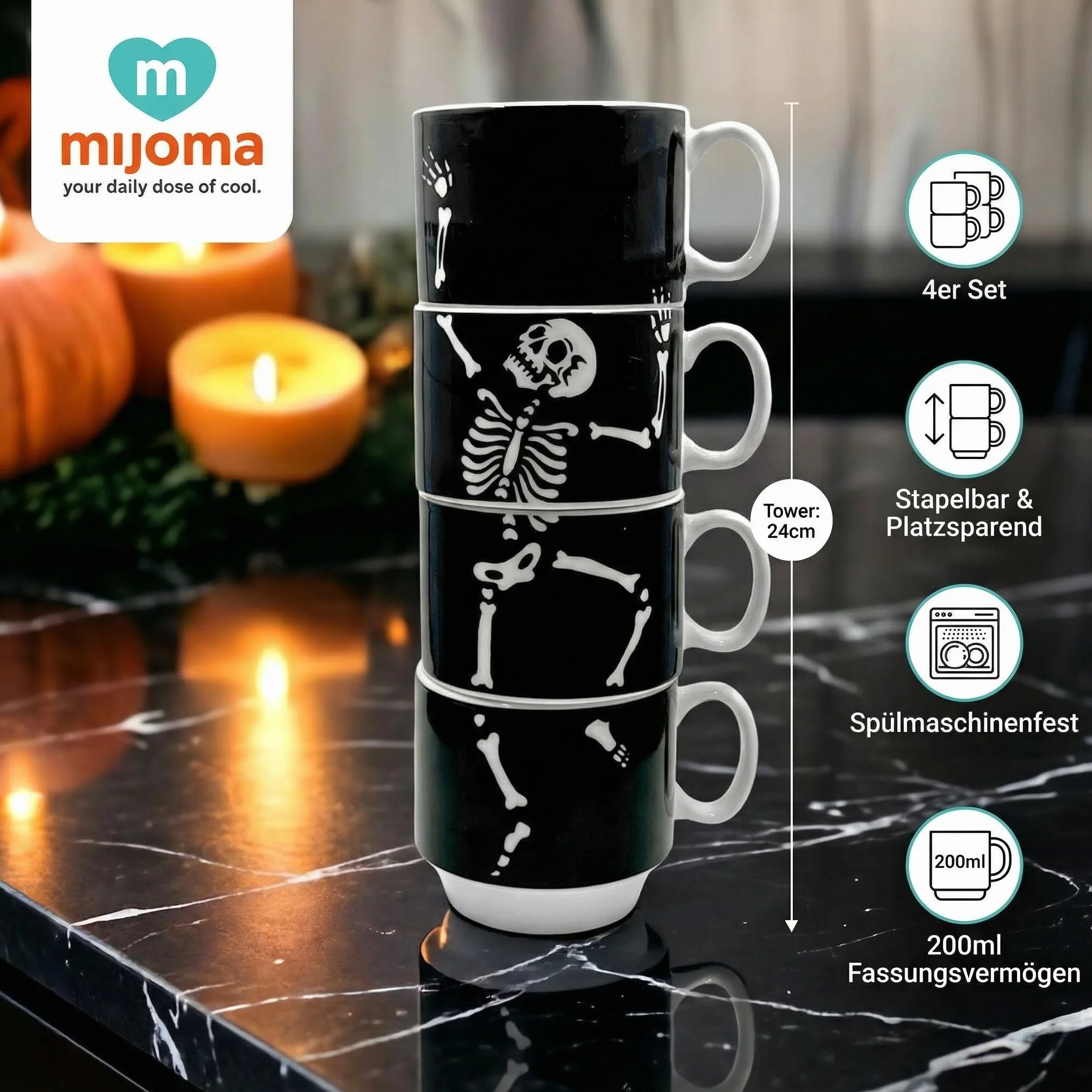 MIJOMA zestaw porcelanowych filiżanek do kawy 200 ml 4-częściowy zmywarka