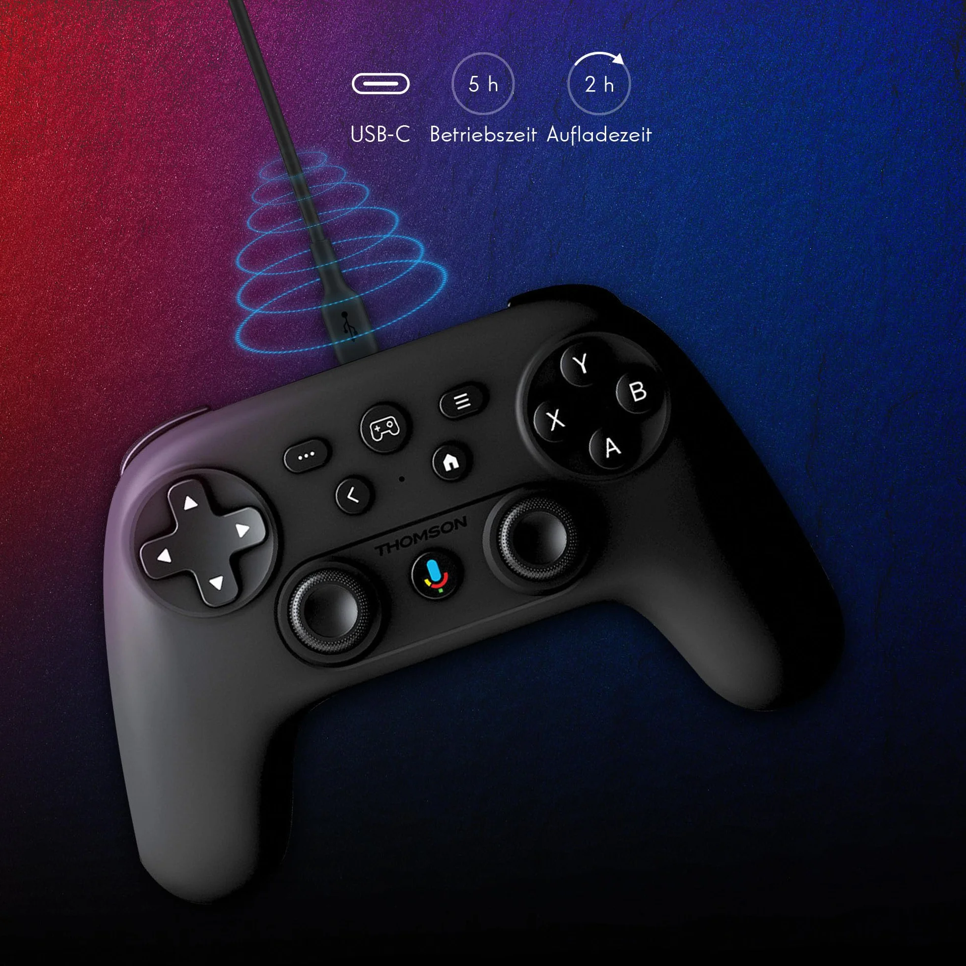 THOMSON Bezprzewodowy Gamepad Bluetooth 6-Osiowy Żyroskop USB-C Kontroler do Android iOS Windows
