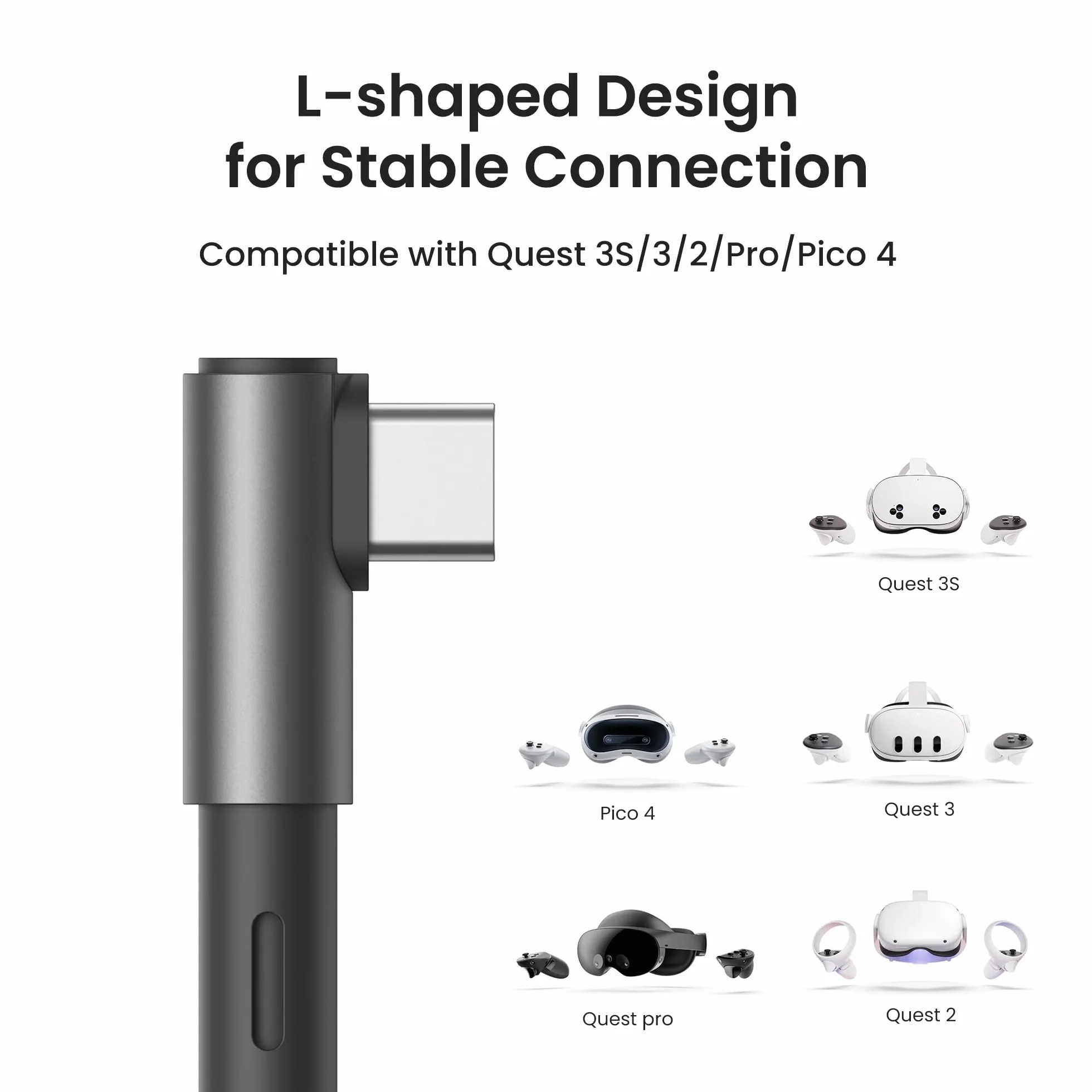 KIWI design Kabel łączący z ładowaniem 5M kompatybilny z akcesoriami Meta Quest 3s/3/2/Pro/Pico 4 i PC/SteamVR kabel łączący USB 3.0 do USB C z superprędkością 5 Gb/s do rozszerzonej rozgrywki, czarny