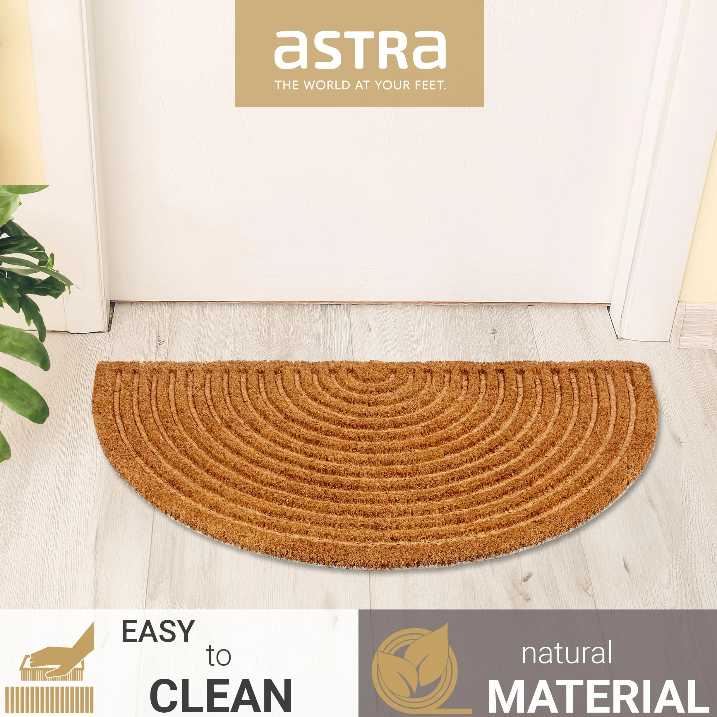 Astra Nowoczesna mata kokosowa 60 x 90 cm, półokrągła, naturalna – antypoślizgowa mata zatrzymująca brud wytrzymała – wycieraczka do wewnątrz