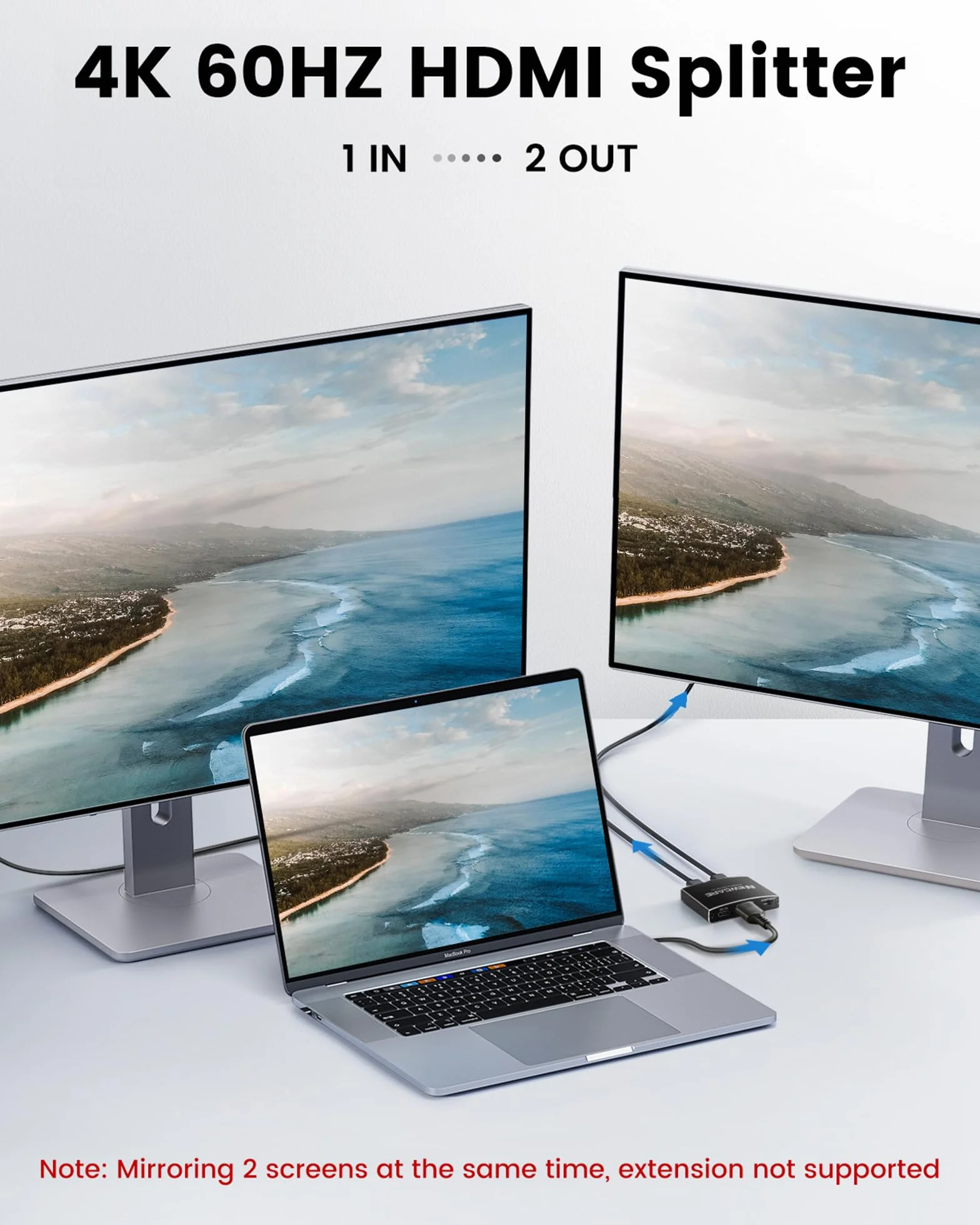 HDMI 2.0b aluminium z kablem HDMI 1,2 m, NEWCARE rozdzielacz 1 w 2 (duplikat/lustro), obsługa HDCP 2.2, 1080P 120Hz, 3D, Full HD TV