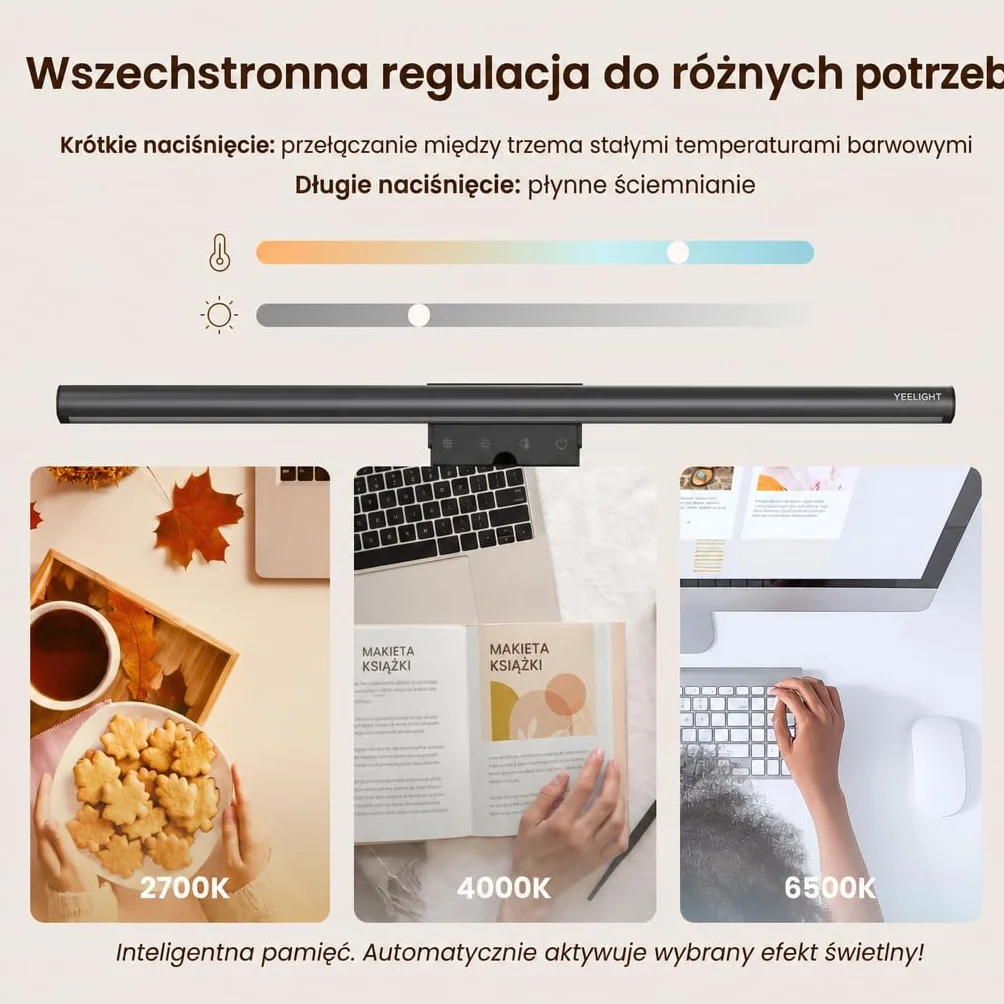 YEELIGHT Lampa na Monitor LED Screenbar, 250LM Bezodblaskowa Lampka do Komputera, Sterowanie Dotykowe USB, Oświetlenie do Biura i Domu, Płynna Regulacja Jasności i Temperatury Barwowej