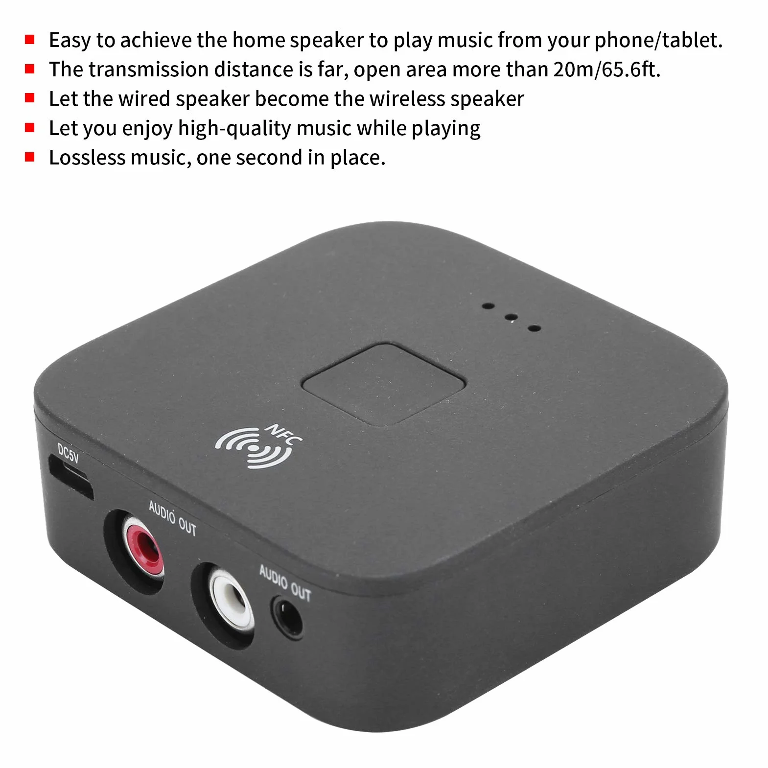 Annadue Bezprzewodowy adapter Bluetooth, odbiornik audio do telewizora, 3,5 mm, AUX, bezprzewodowy odbiornik do telewizora, samochodu, telefonów komórkowych, tabletów, laptopów, czarny