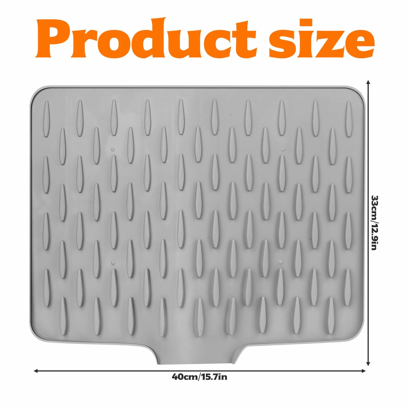 Silikonowa Mata Osuszająca do Naczyń, Antypoślizgowa Mata na Blat Kuchenny, Żaroodporna Podkładka z Systemem Odprowadzania Wody do Zlewu i Łazienki (Szara, 40 x 33 cm)