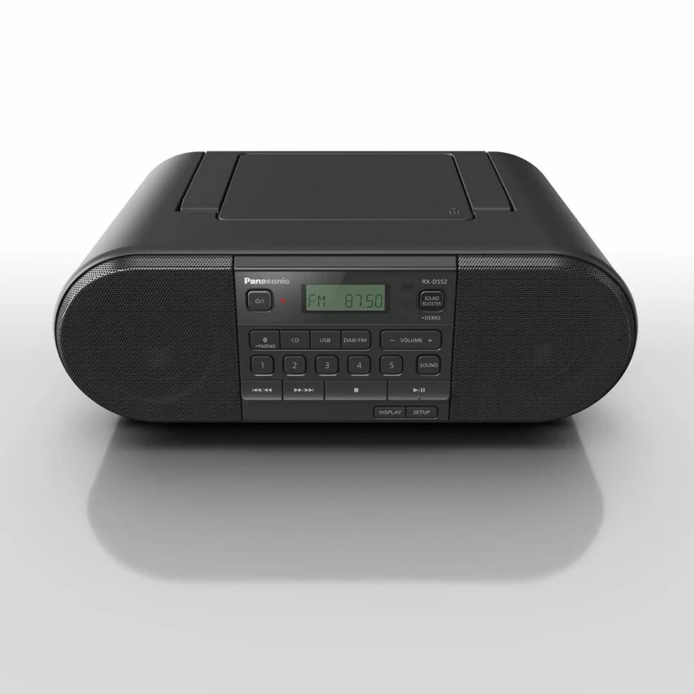 Panasonic RX-D552 przenośny odbiornik radiowy DAB+ o dużej mocy 20W (CD, Bluetooth®, USB, pełnozakresowe głośniki 8cm, Sound Booster, na baterie), czarny