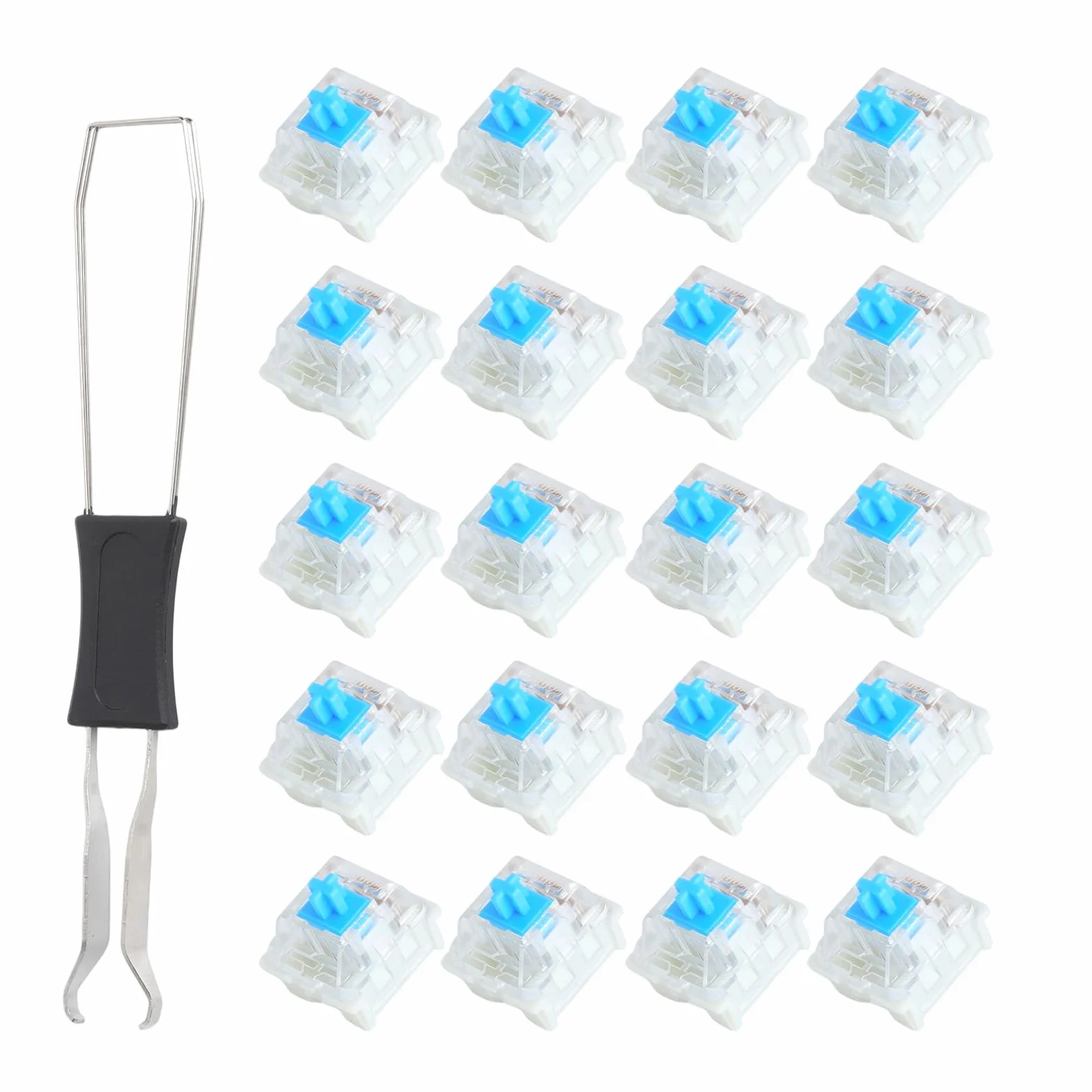 20 sztuk przełączników klawiatury Hot-Swap Blue Switches, klawiatura z 1 ściągaczem wału, kompatybilna klawiatura mechaniczna, przełącznik zastępczy do gier, do biura i klawiatur RGB
